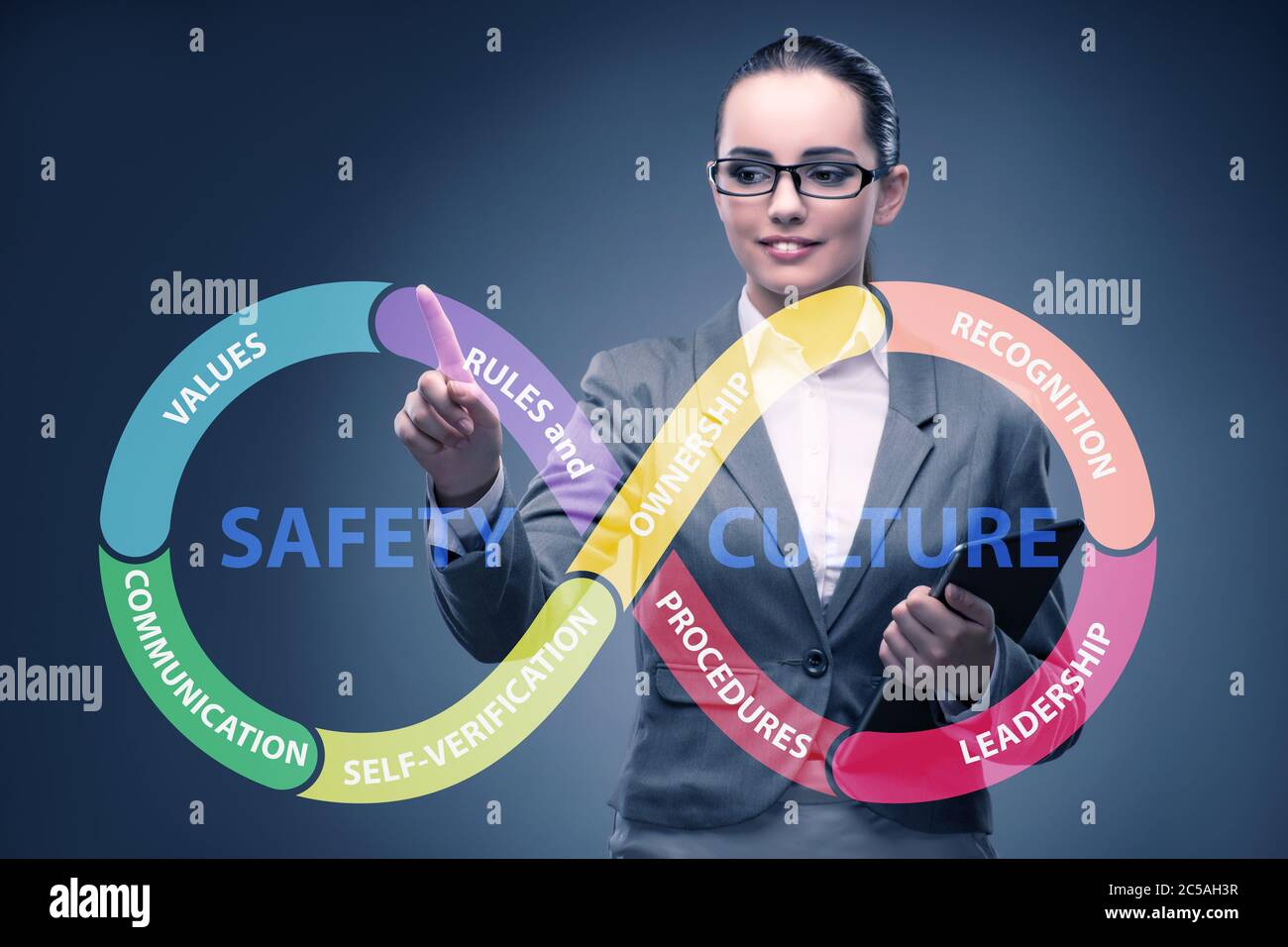 Businesswoman in the safety culture concept Stock Photo Alamy