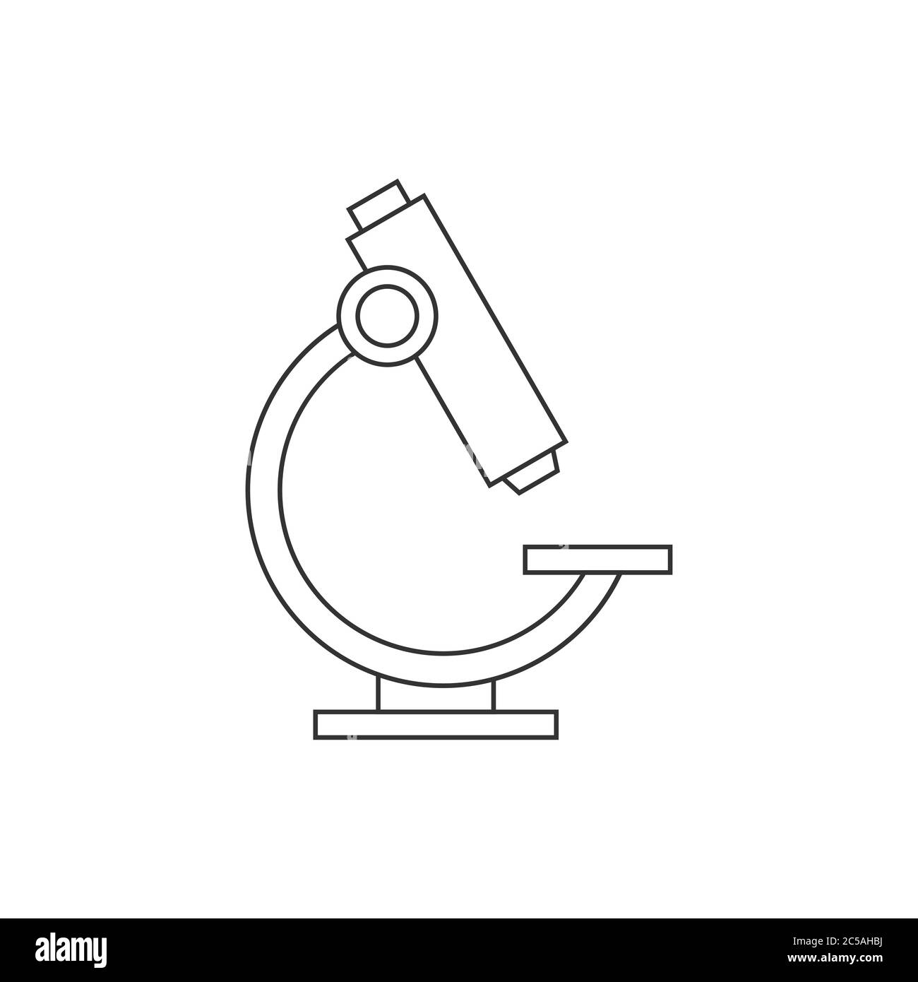 Simple microscope line icon. Black outline on white background. An instrument that enlarges image of small objects. Scientific lab equipment. Vector Stock Vector