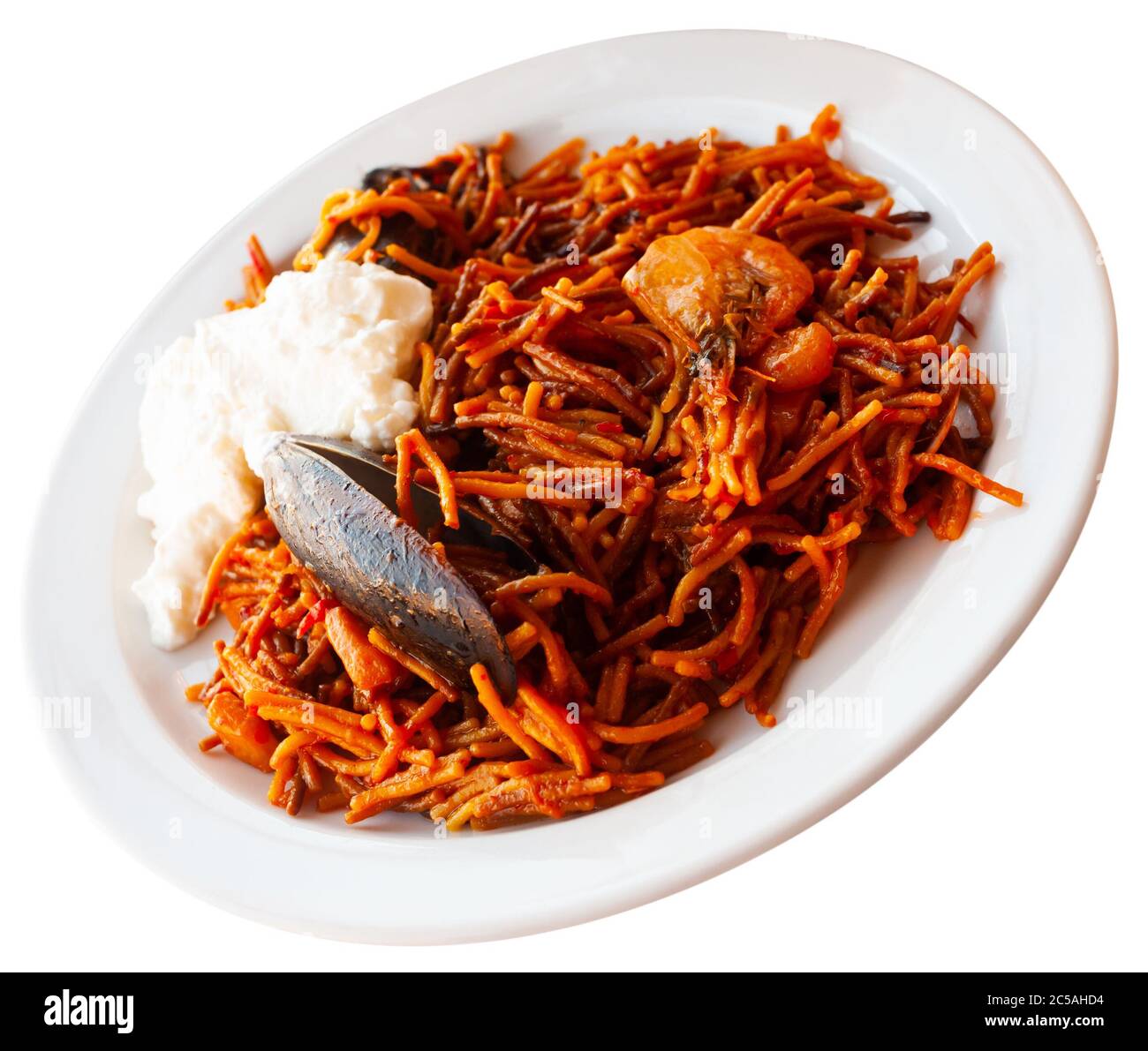 a spanish fideua, a typical noodles casserole with seafood Stock Photo -  Alamy