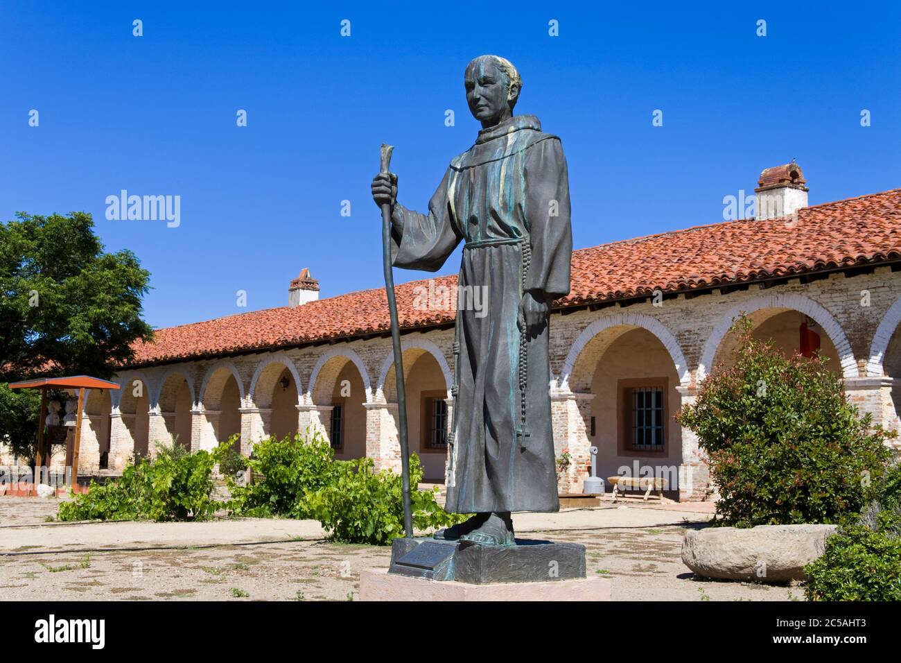 Statue of Father Junipero Serra outside Mission San Antonio,Monterey County,California,USA Stock Photo