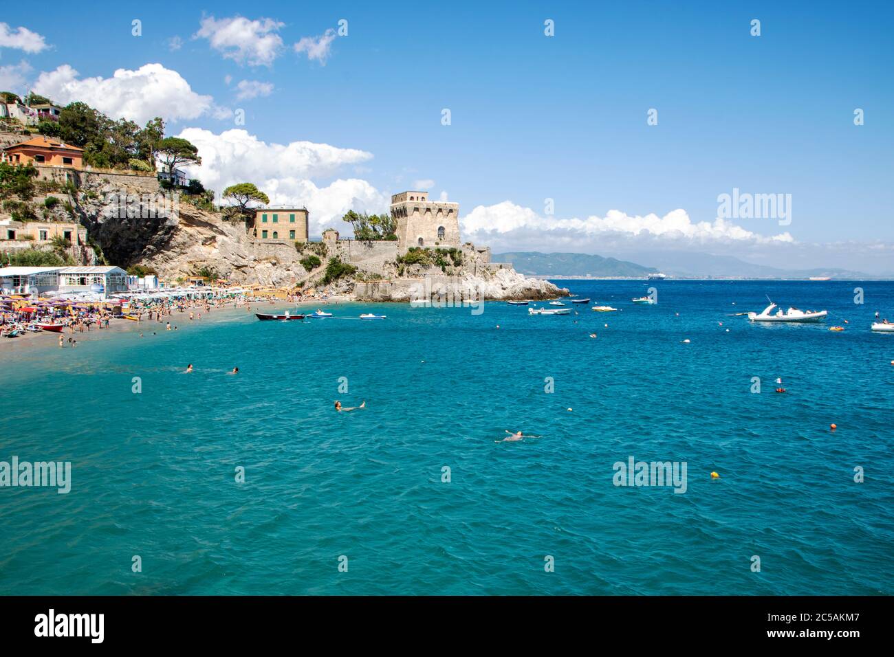 At Erchie - Italy - On june 2020 - Bay and beach of Erchie on Amalfi coast, Italy Stock Photo