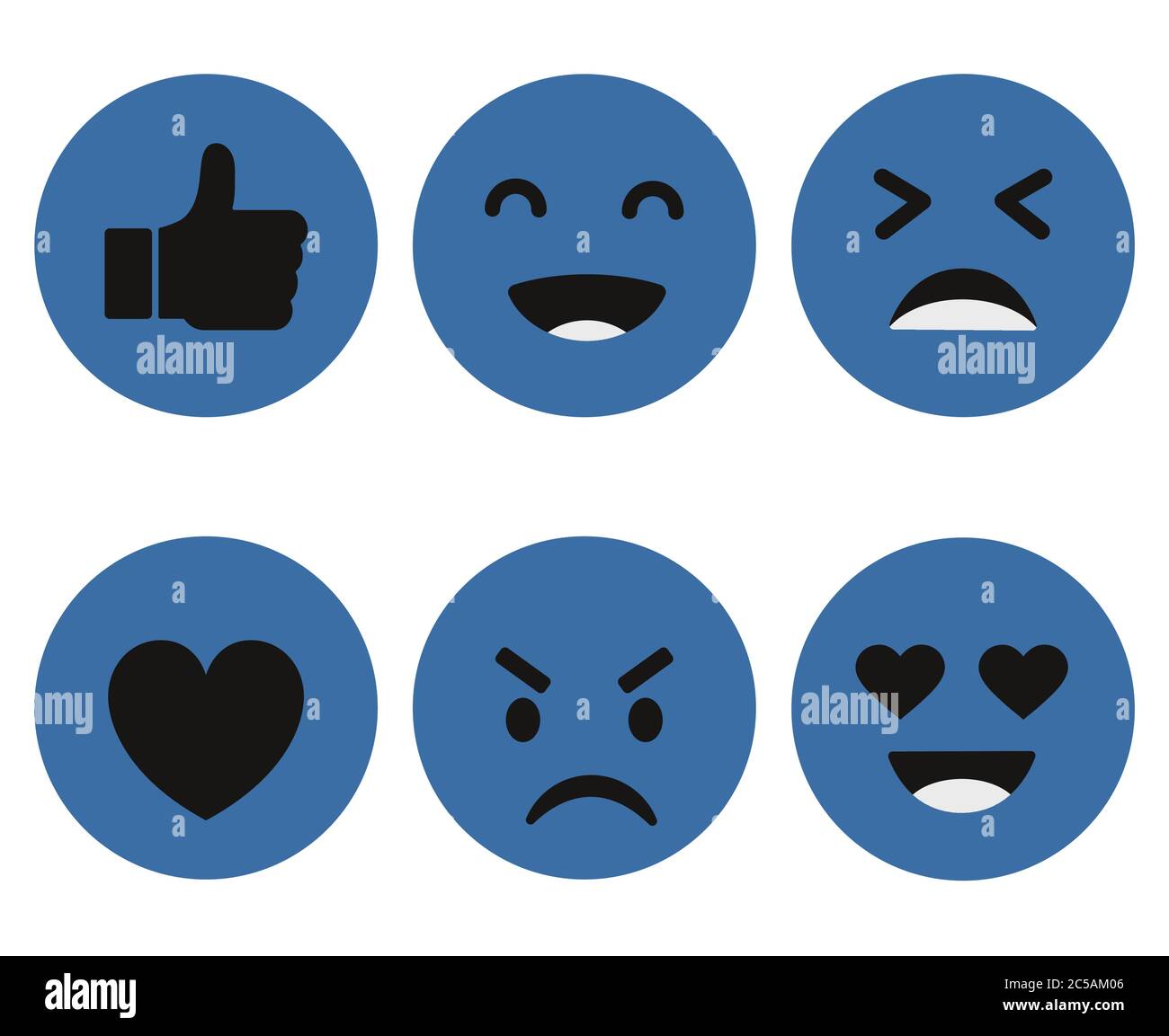Set of Emoticon with emoji Flat Design Style blue color, social media reactions. smiley vector illustration. Stock Vector