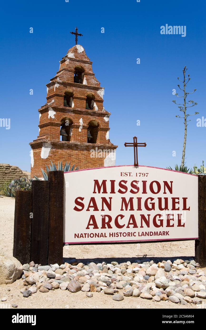 Bell tower at Mission San Miguel Arcangel, Paso Robles, San Luis Obispo ...