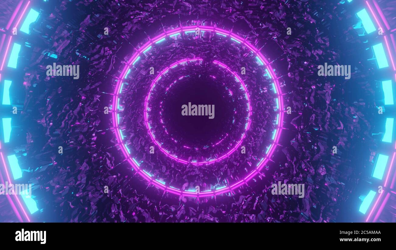 3D rendering of pink and light blue lights forming a circle ...
