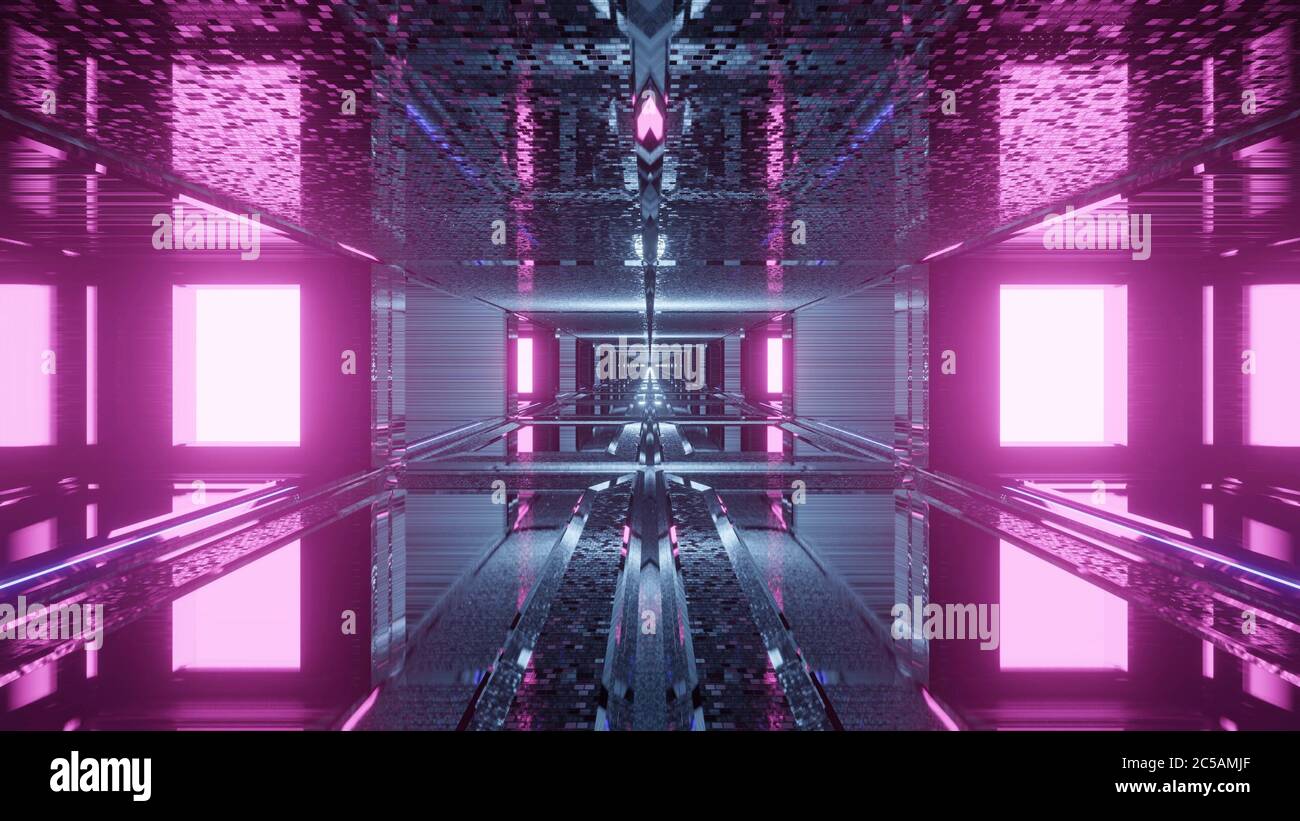3D rendering of pink lights shaping squares and a cube in the center ...