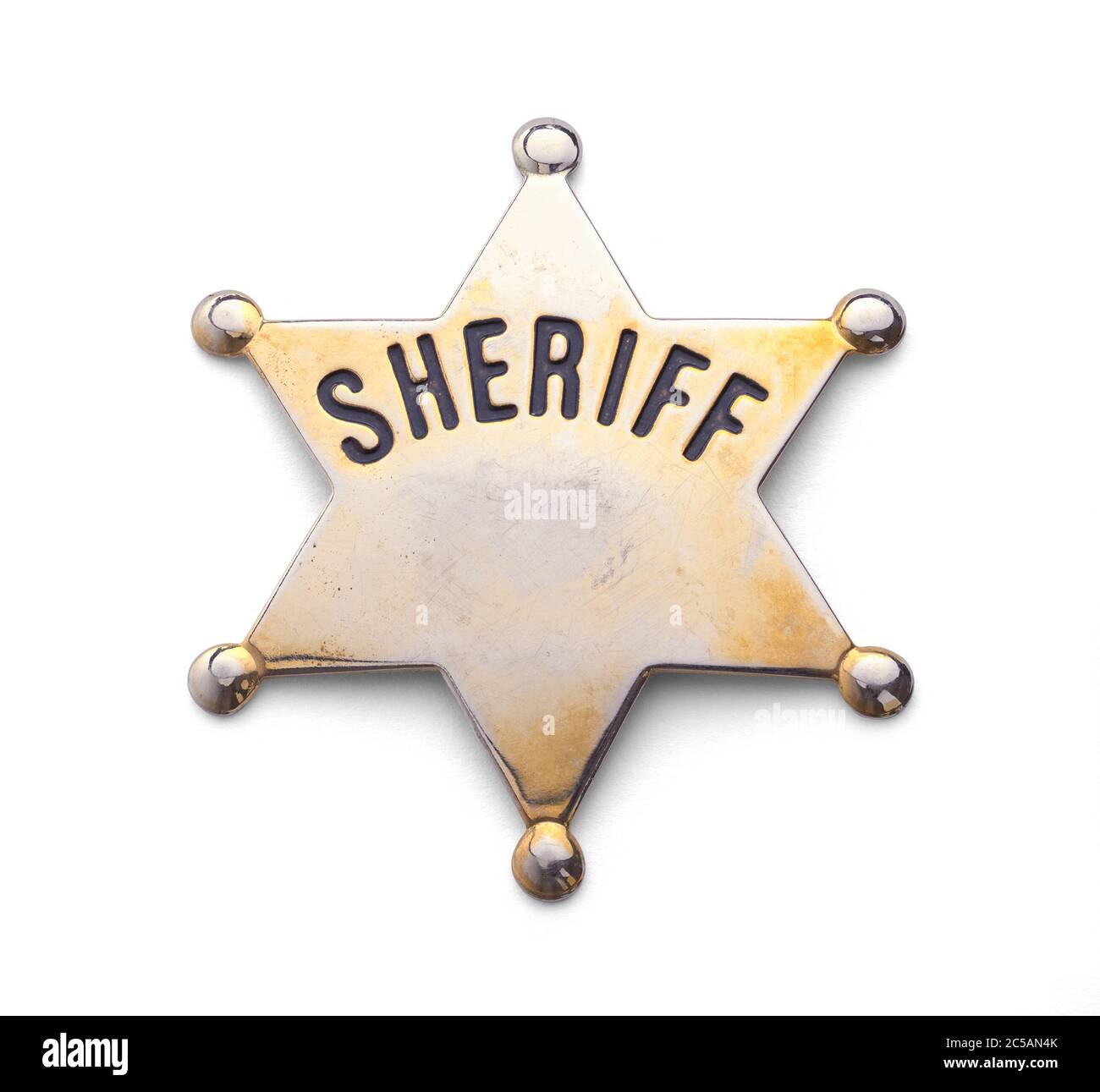 Old Sheriff Star Badge Isolated on White. Stock Photo
