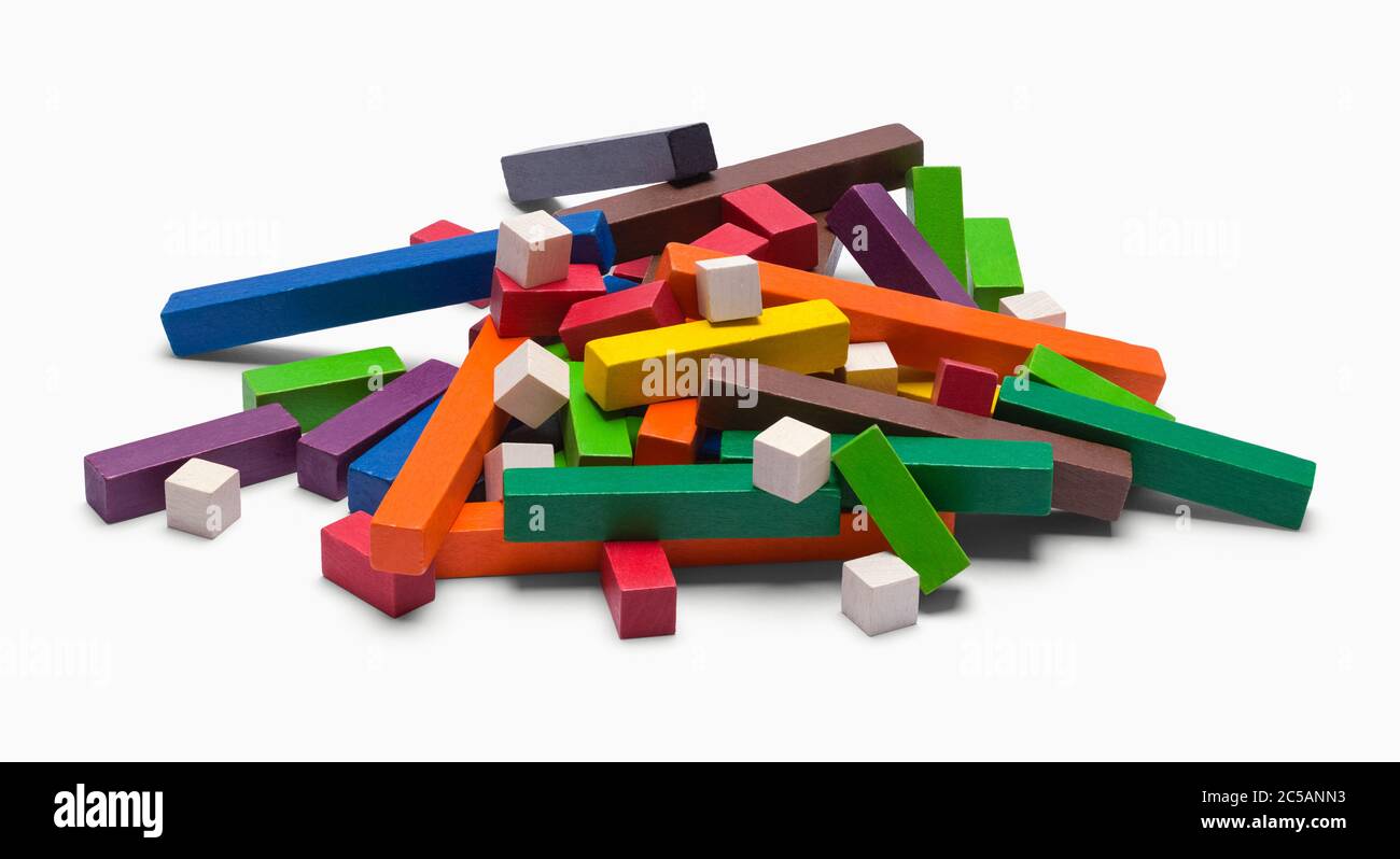 Group of Colorful Wood Blocks in a Pile Isolated on White. Stock Photo
