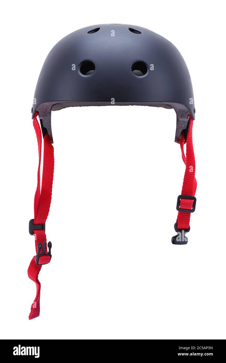 Black Skateboard Helmet Front View Cut Out. Stock Photo