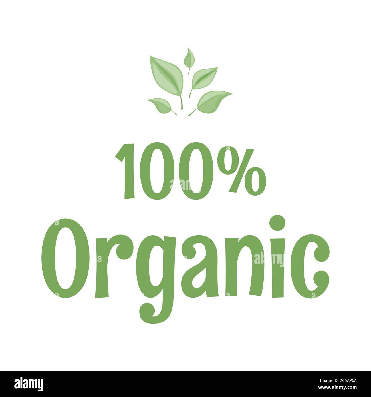 100 percent organic vector flat logo design. Green eco-friendly lifestyle, green energy, vegetarianism, zero waste, environment preservation, ecology protection company label concept. Stock Vector