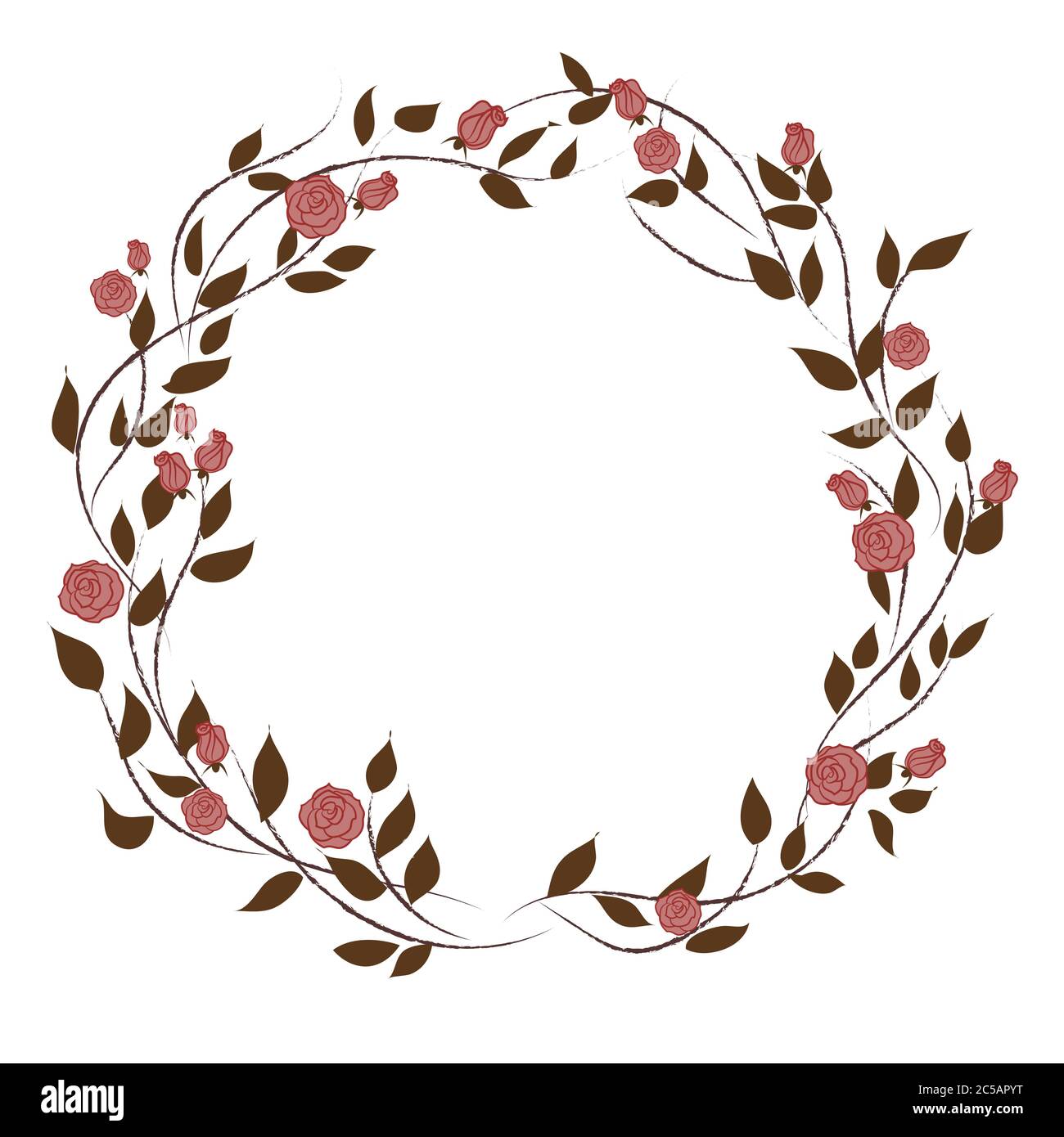 Wreath with pink roses and green leaves Stock Vector Image & Art - Alamy