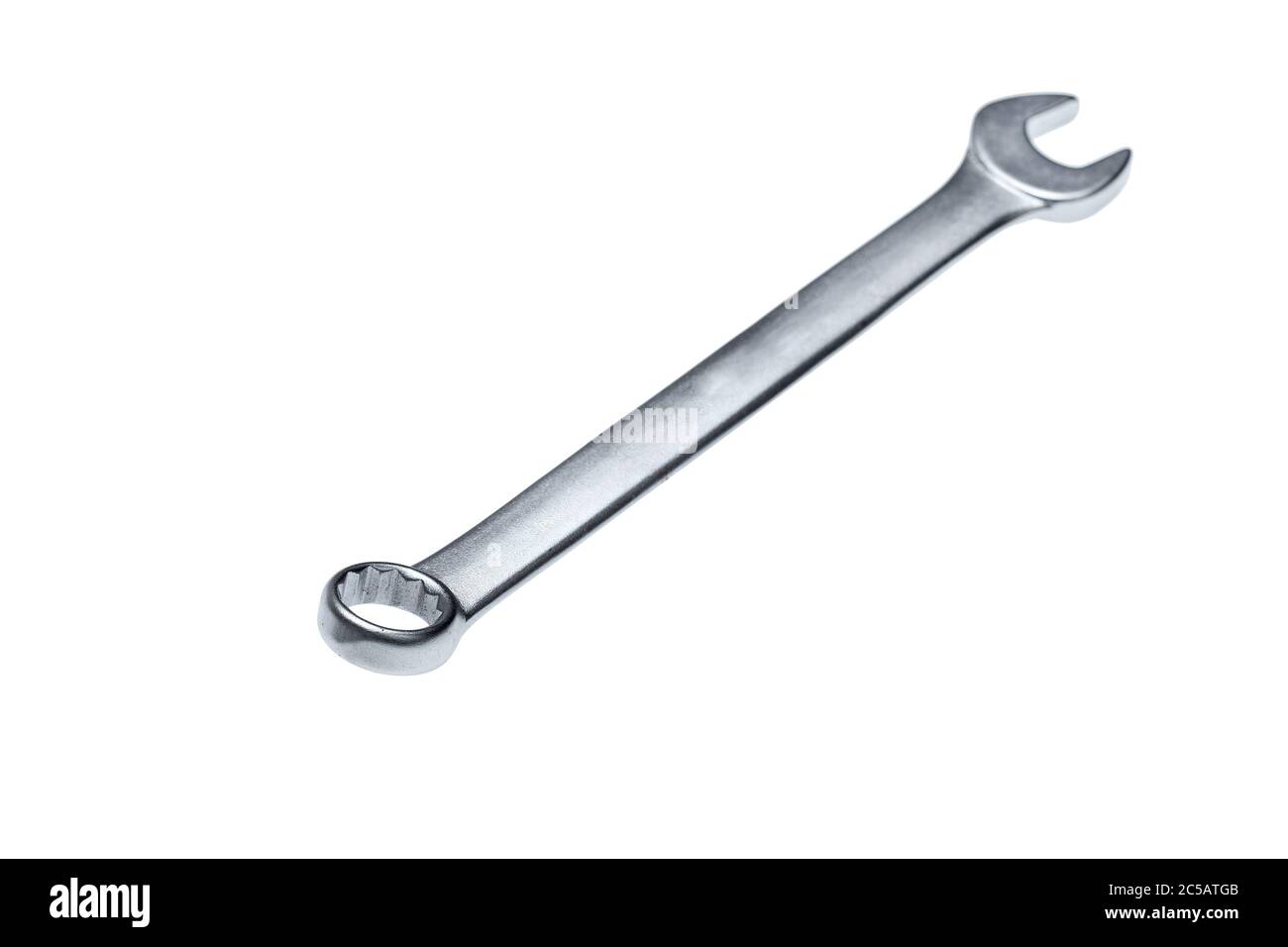 spanner wrench mechanic hand tool isolated on white. Stock Photo