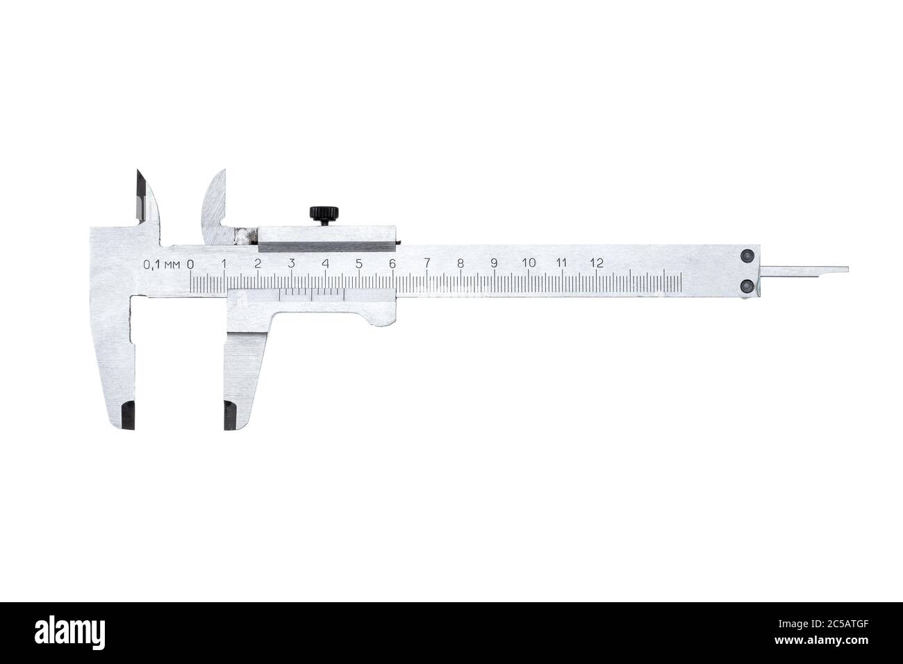 vernier caliper technical tool for measuring sizes, isolated on a white background. Stock Photo
