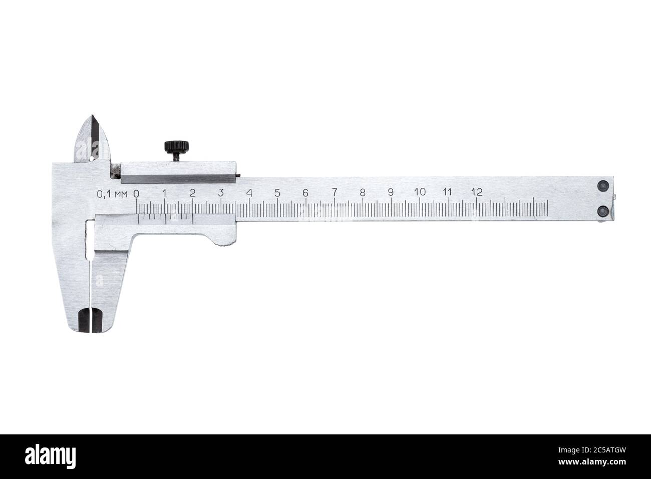 vernier caliper engineering tool for measuring sizes, object isolated on a white background. Stock Photo