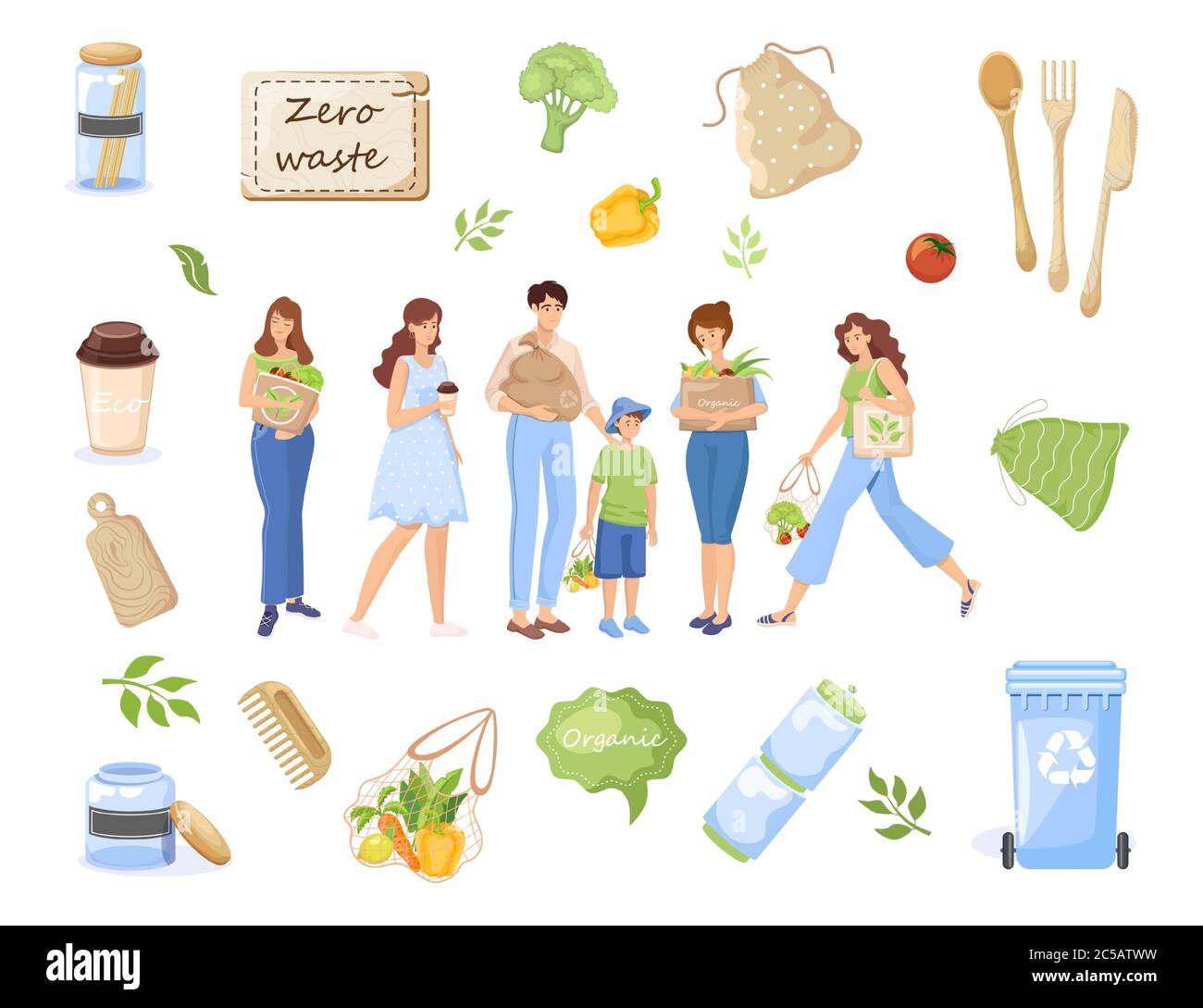 Objects and people. Здоровый образ жизни флэт иллюстрации мусор. Zero waste & Eco-friendly icon. Eco friendly Lifestyle.