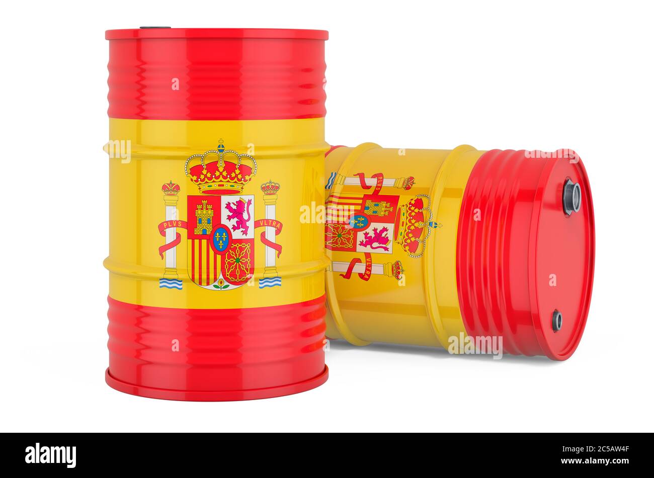 Steel drum, barrel with Spanish flag, 3D rendering isolated on white