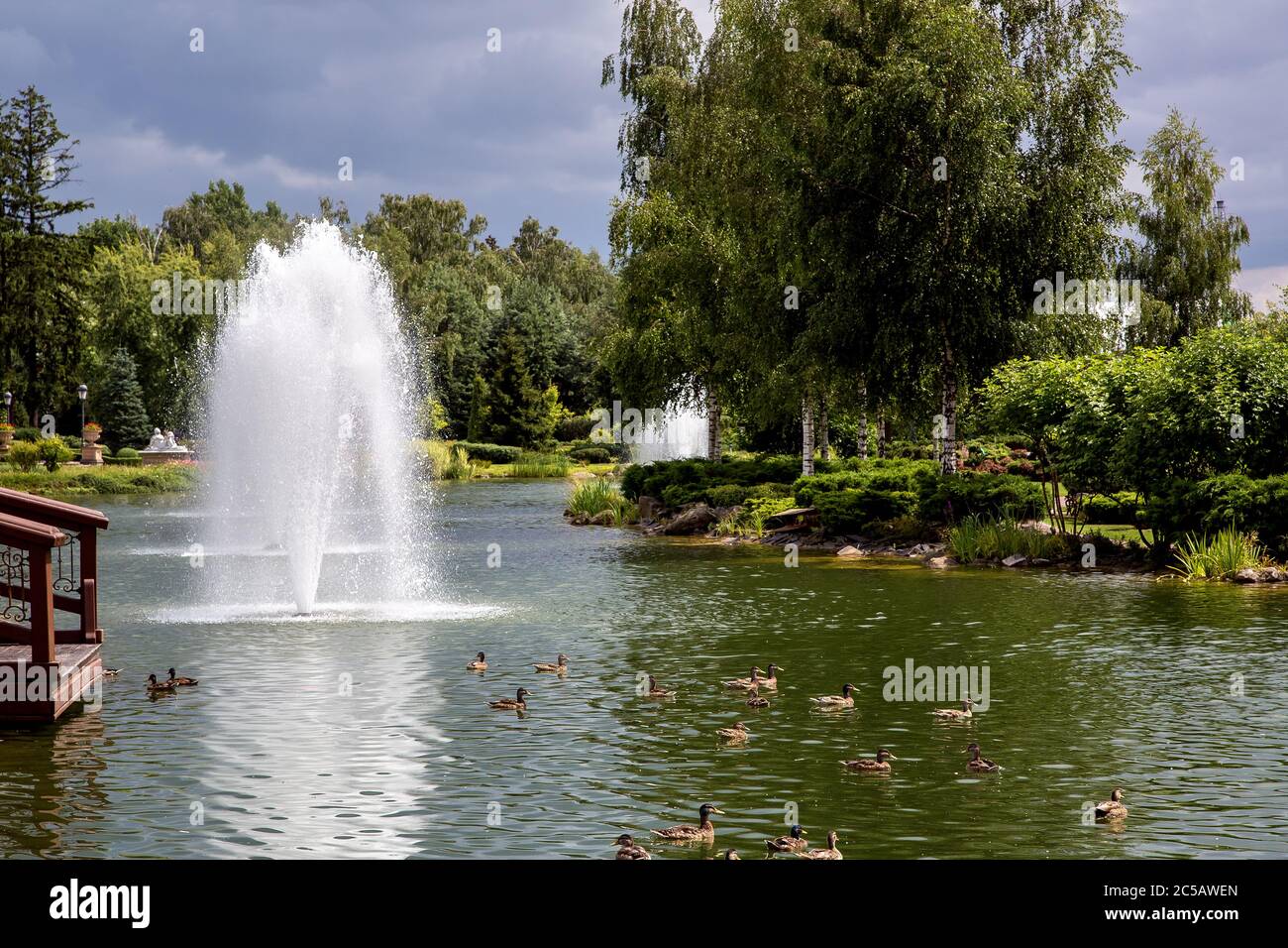 Fountain In Artificial Pond High Resolution Stock Photography And Images Alamy
