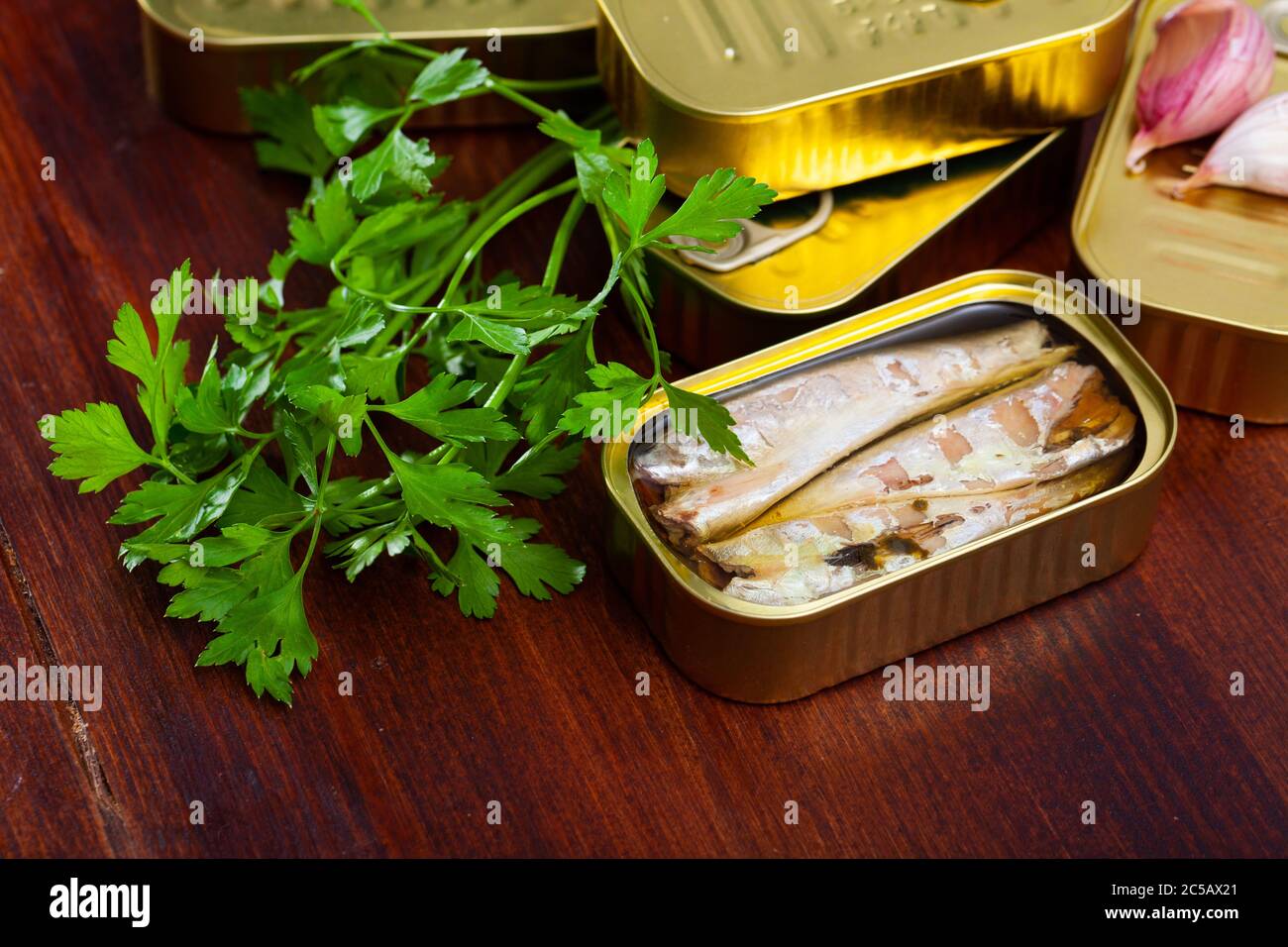 Image of deliciously tinned fillet of mackerel in sunflower oil Stock