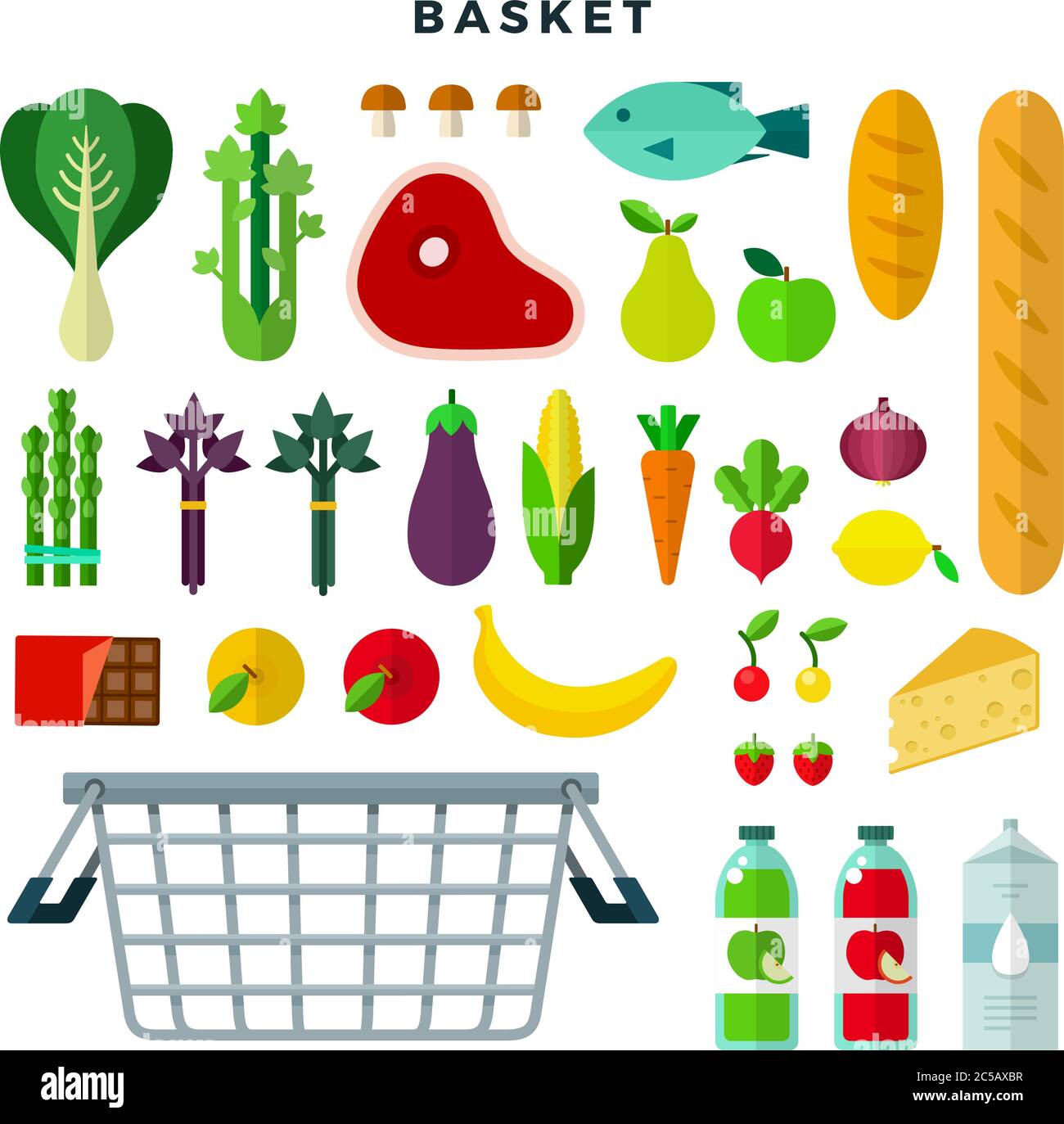 Food basket vector flat icons set. Isolated on white Stock Vector Image & Art Alamy