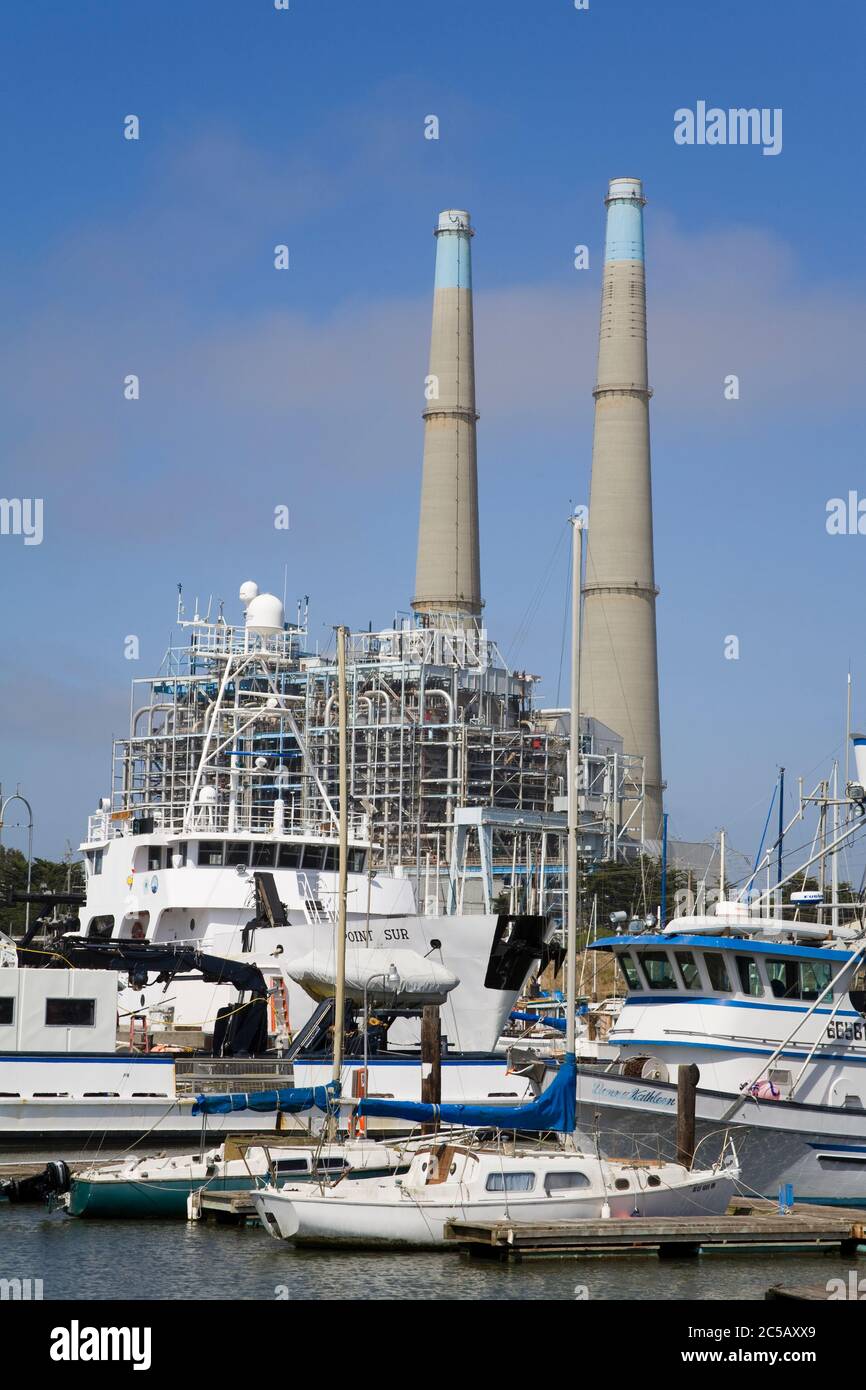 Moss Landing Power Plant & boat marina,Monterey County,California,USA