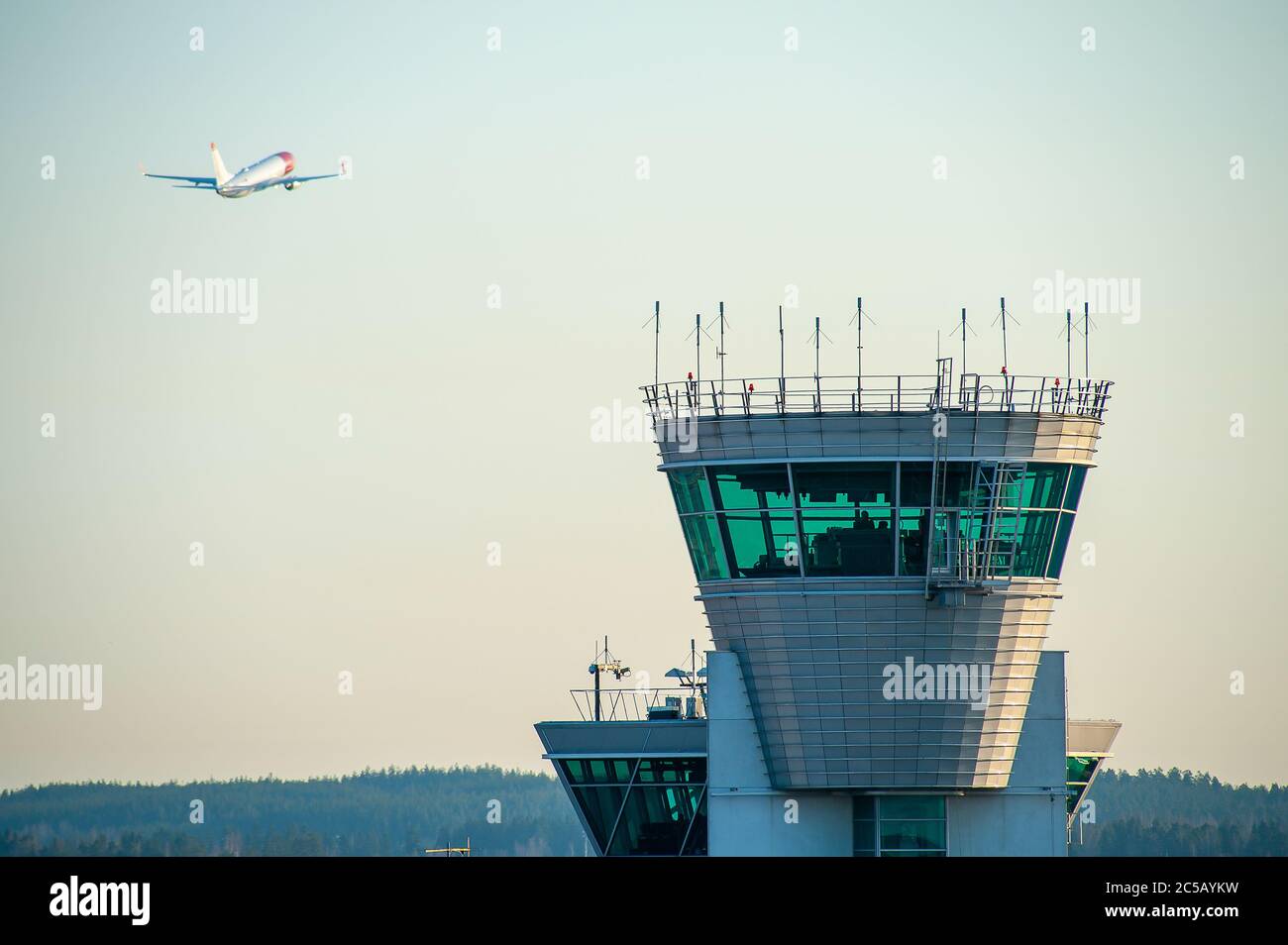 Helsinki / Finland - APRIL 15, 2018: Air Traffic control tower at Helsinki-Vantaa Airport. Stock Photo