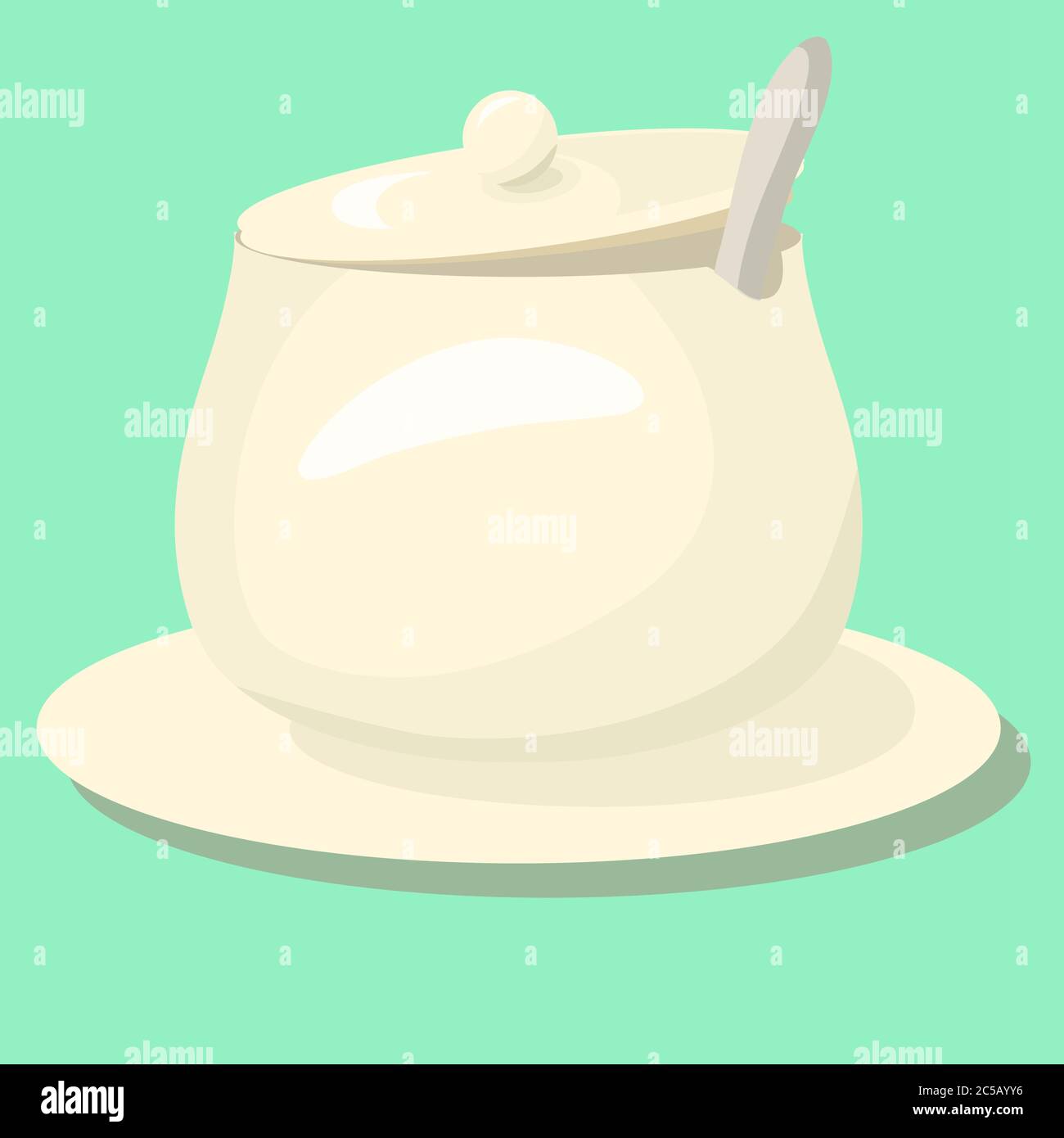 vector sugarbowl cup sugarbowl spoon isolated on white background