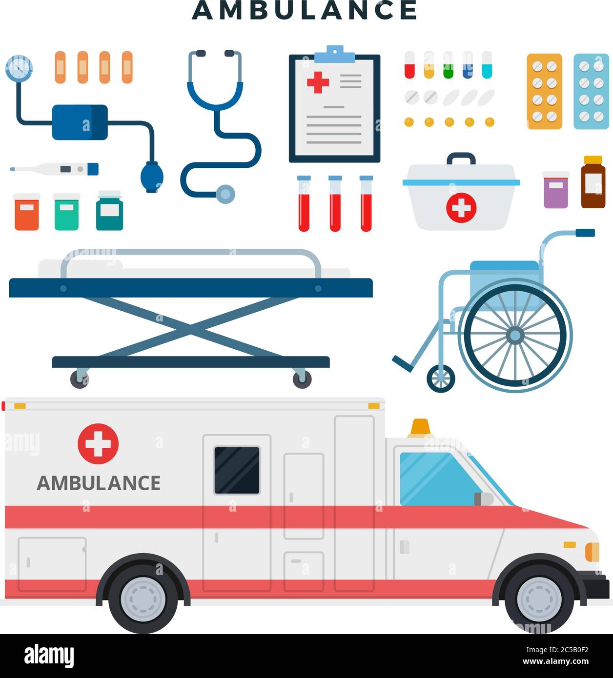 Ambulance Car. Medicine devices for emergency help. Hospital rescue