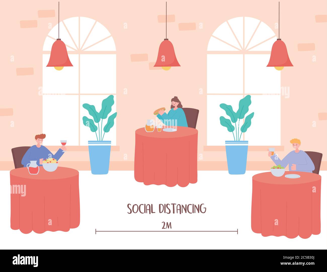 restaurant social distancing, safe distance between the tables in cafe or restaurant, covid 19