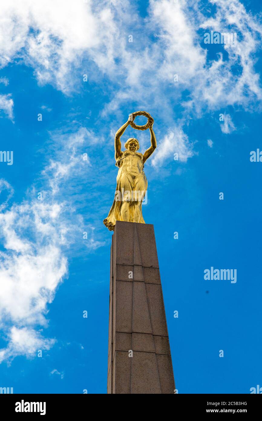 Memorial monument of Remembrance Gelle Fra (Golden Lady) in a beautiful summer day, Luxembourg Stock Photo