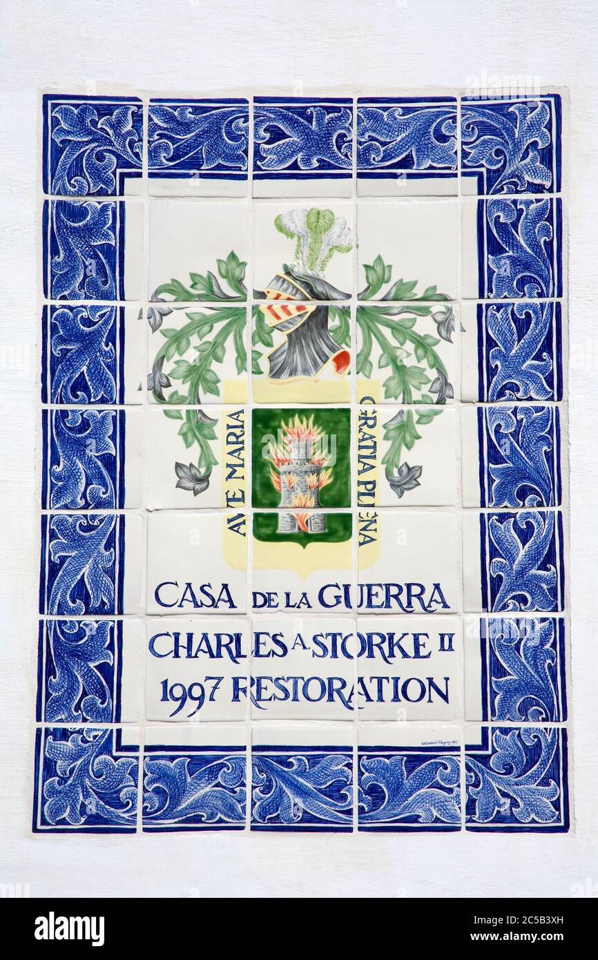 Tile Plaque, Casa De La Guerra, Santa Barbara, California, USA Stock Photo