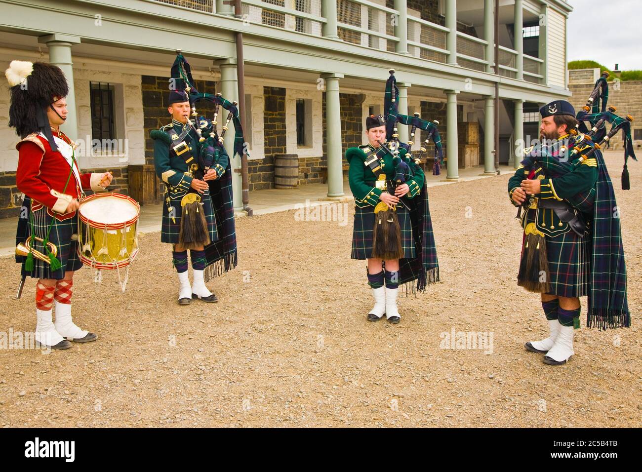 Bagpipe and Drum Corps playing at the Citadel heritage site in Halifax Nova Sctia Canada Stock Photo