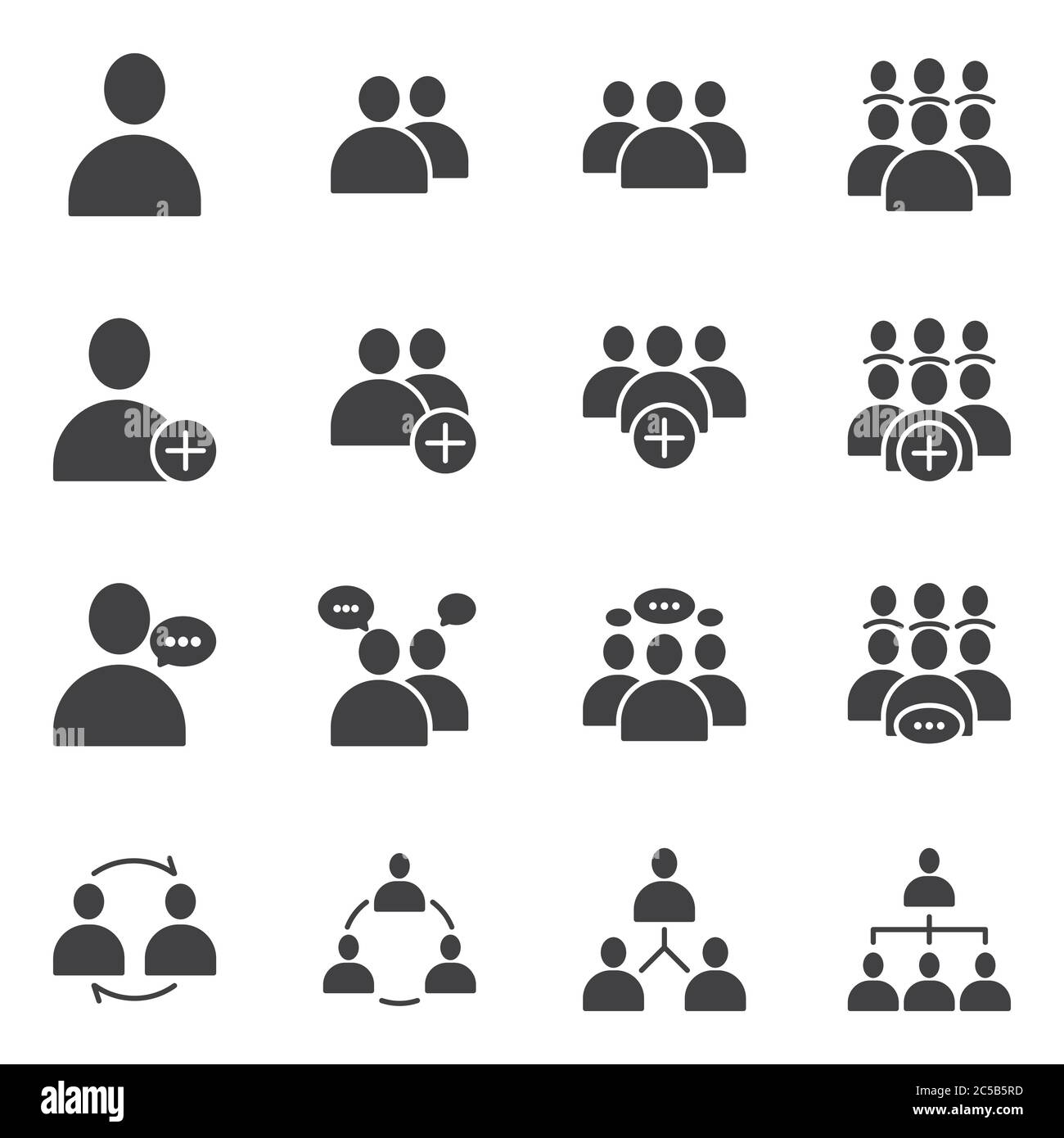 Simple Set of Business People Related Vector flat Glyph solid Icons. Contains such as Meeting, Business Communication, Teamwork, connection, speaking Stock Vector