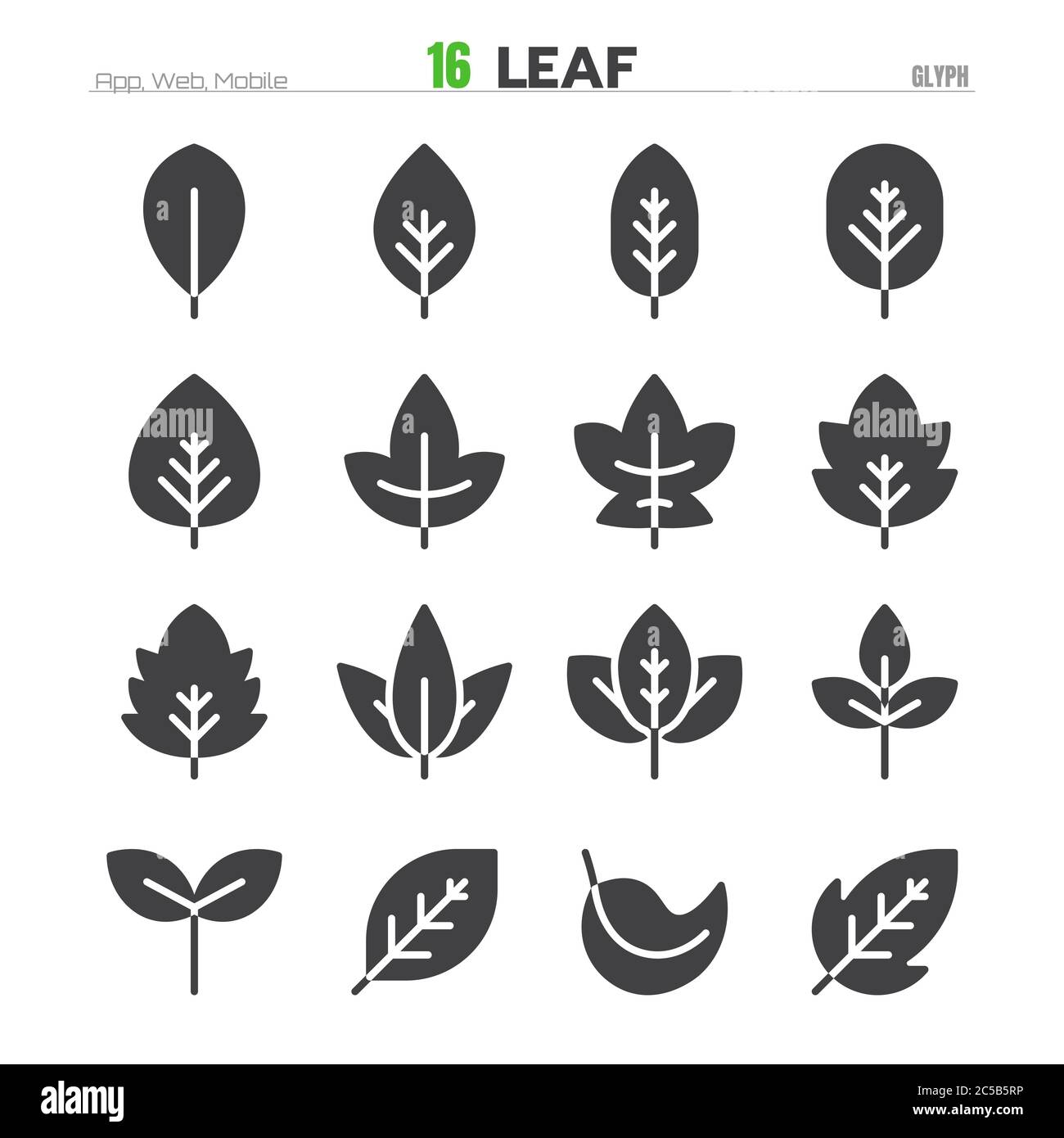 Leaf Solid Glyph Icon Set Illustration Vector EPS 10 Stock Vector