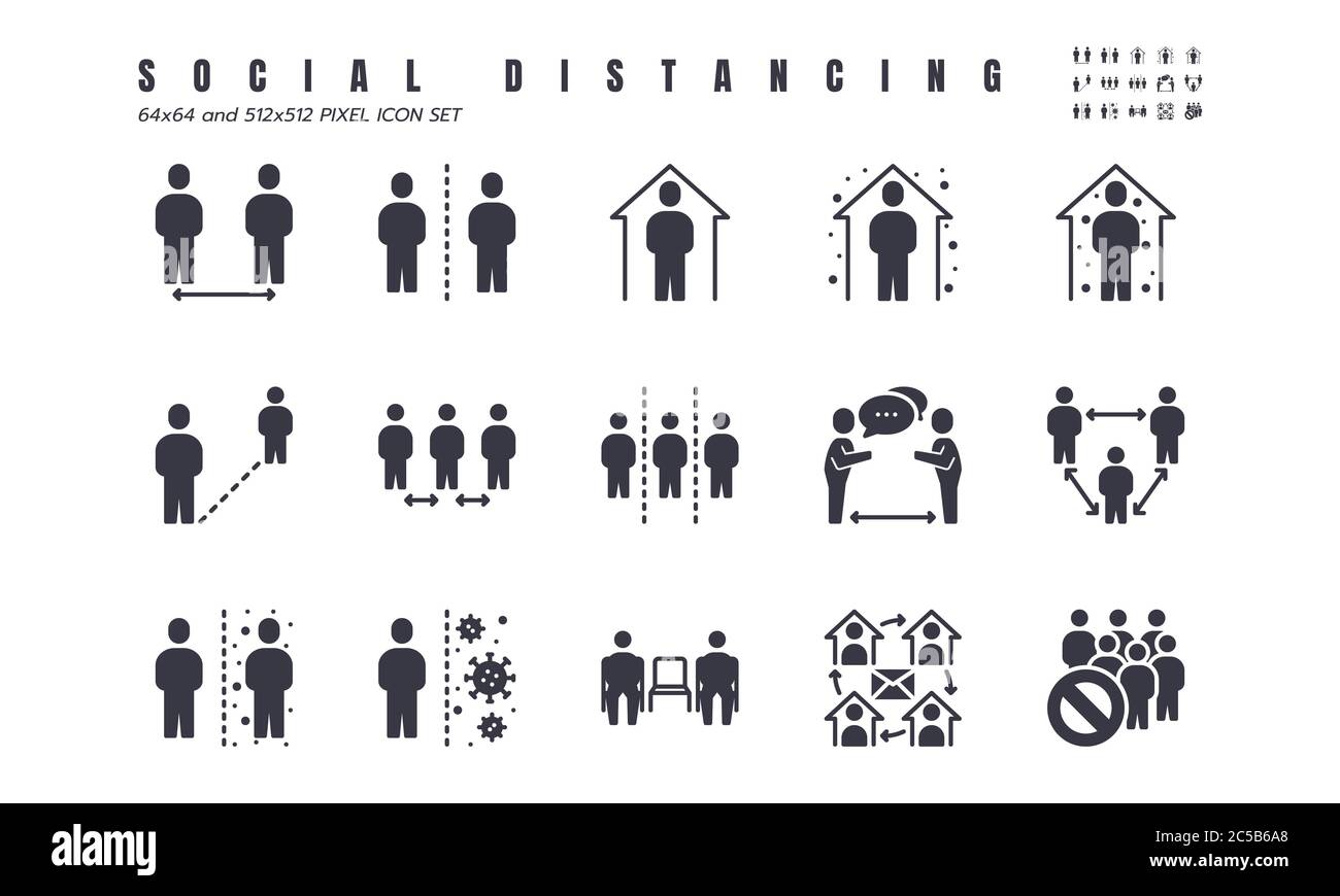 Simple Set of Social Distancing, Coronavirus Disease 2019 Covid-19 Solid Glyph Icons such Icons as Stay Home, Quarantine, Work from Home, Avoid Crowde Stock Vector