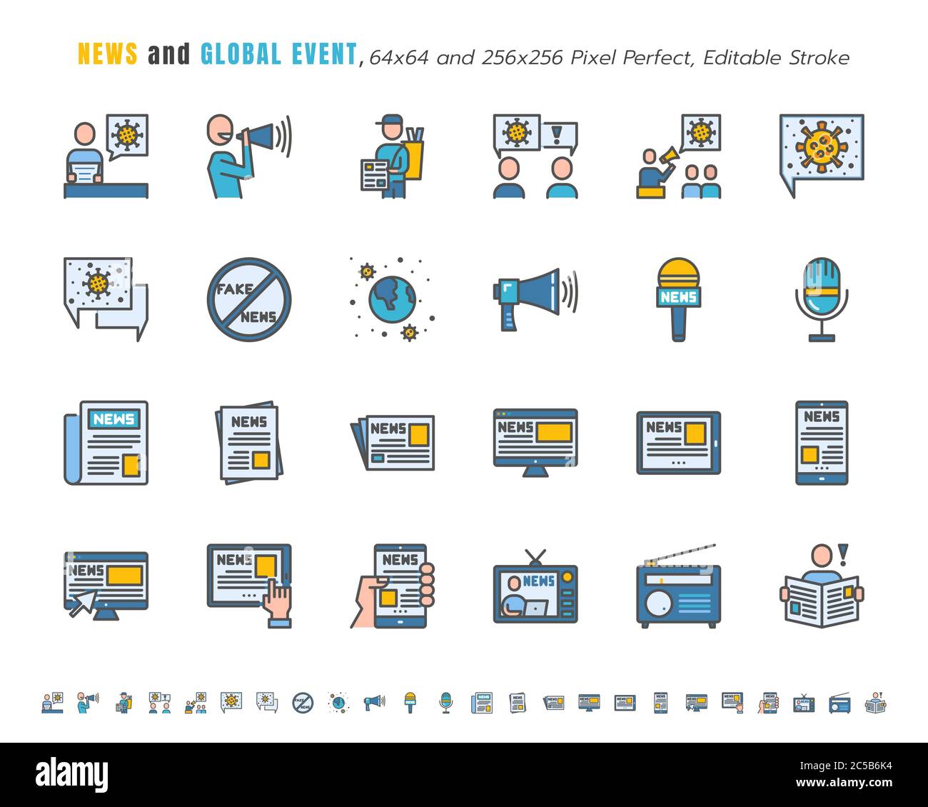 Simple Set of News and Global Event of Coronavirus, Covid-19 Related in Different Platform. Such as Tablet, Phone, Speech Bubble. Filled Outline Icons Stock Vector