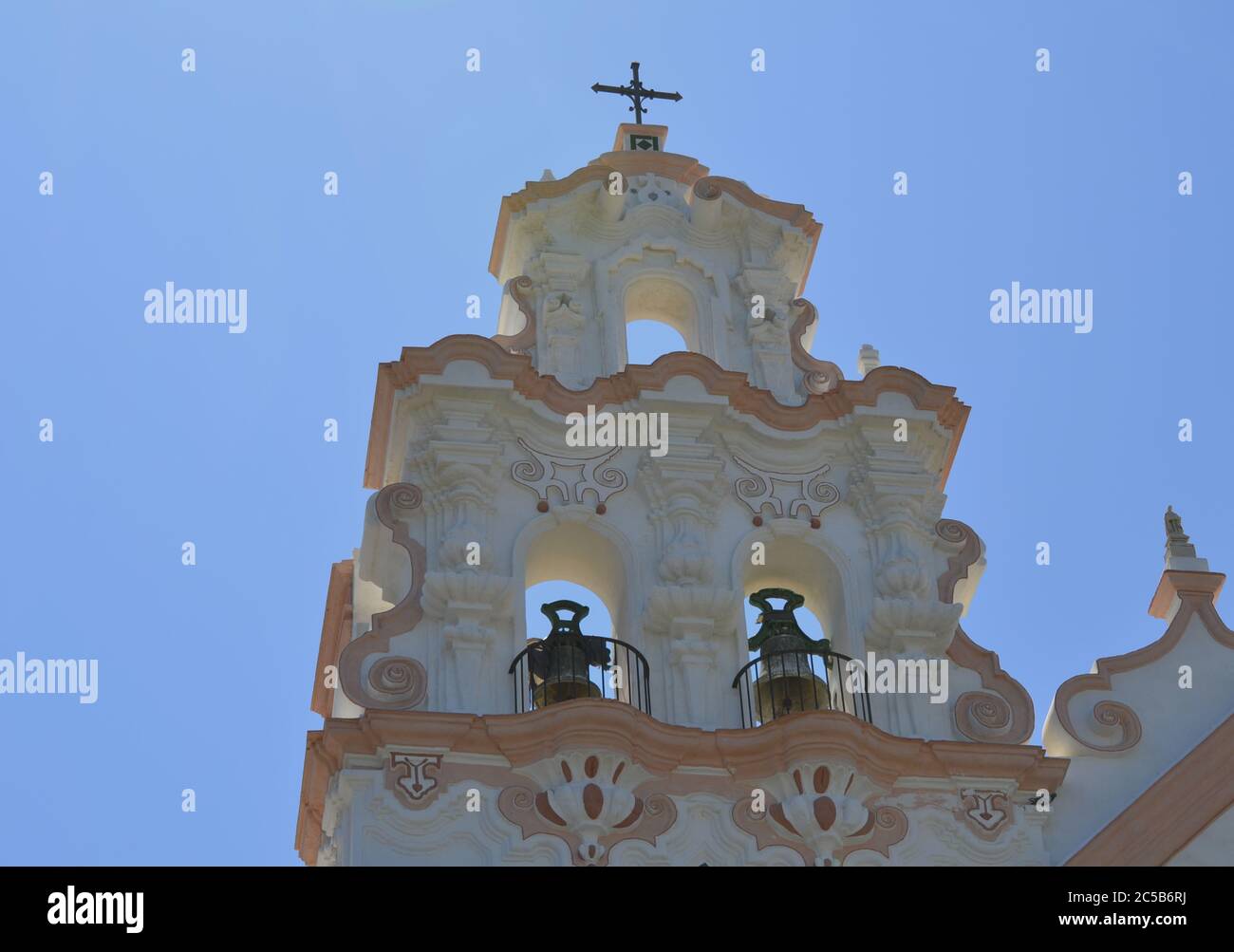 Bell Tower of Iglesia del Carmen in Cadiz Stock Photo