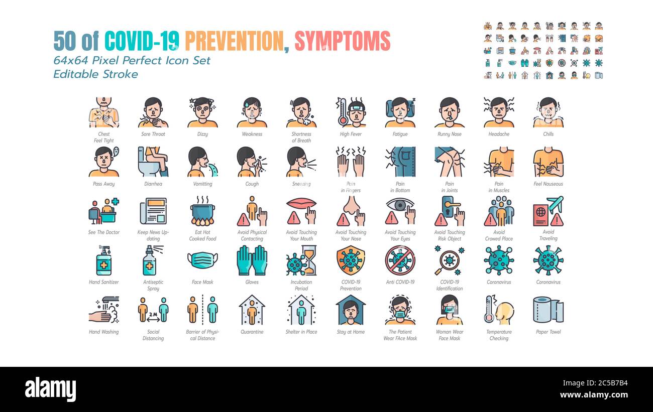 ชื่อ Simple Set of Covid-19 Prevention Filled Outline Icons. such Icons as Protective, Coronavirus, Social Distancing, Symptoms, Quarantine, Stay at Stock Vector