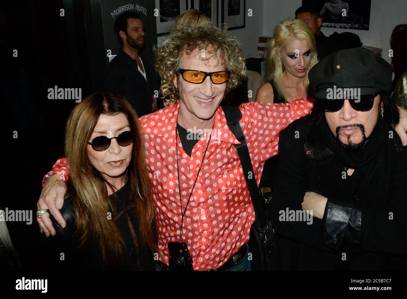 February 13, 2016, West Hollywood, California, USA: (L-R) Julia â€˜Lady Jâ€™ Gerard, Jimmy Steinfeld and Sirius Trixon attend the KISS Pre-GRAMMY Event at Morrison Hotel Galley. (Credit Image: © Billy Bennight/ZUMA Wire) Stock Photo