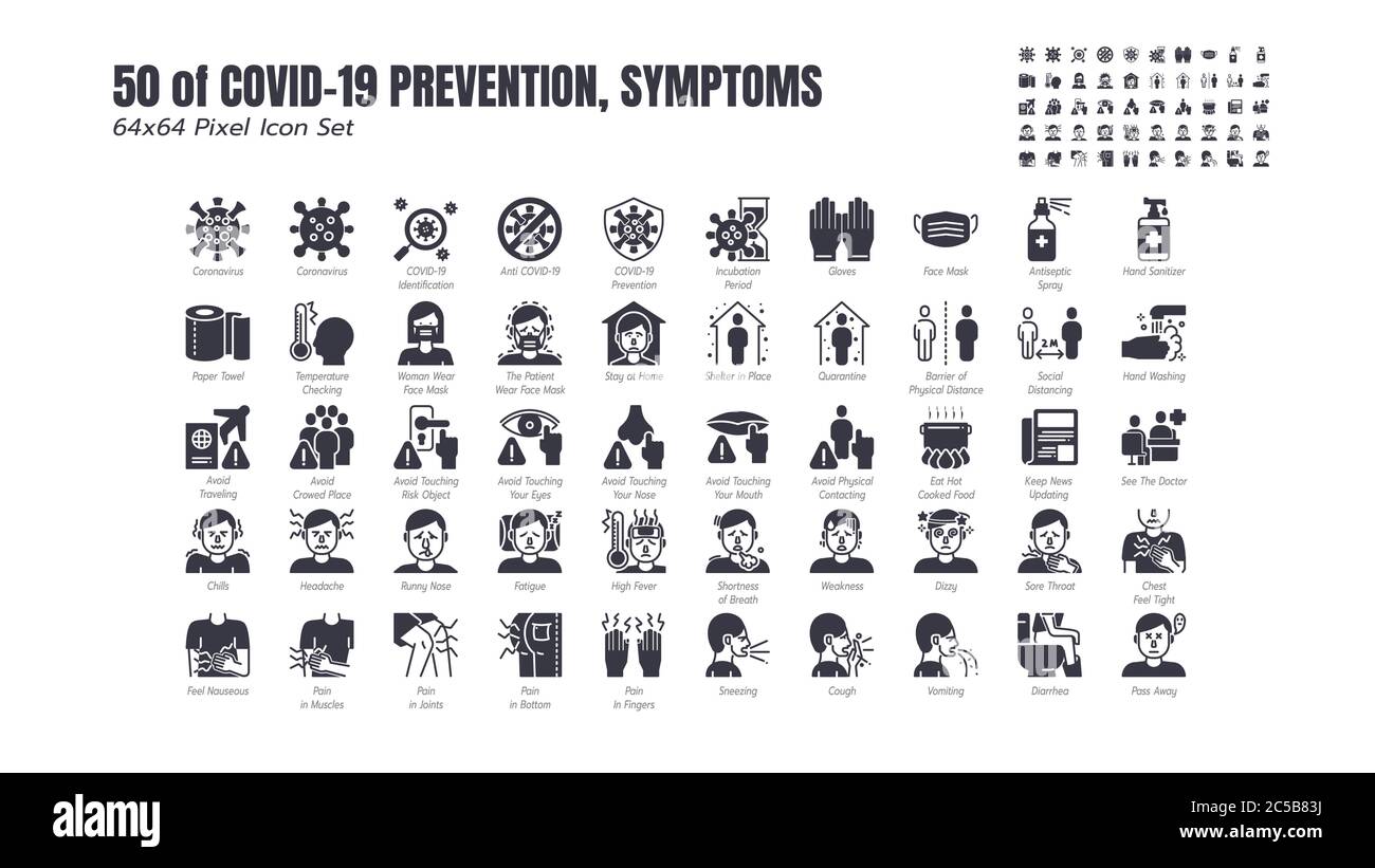 Simple Set of Covid-19 Prevention Solid Glyph Icons. such Icons as Protective, Coronavirus, Social Distancing. Stock Vector