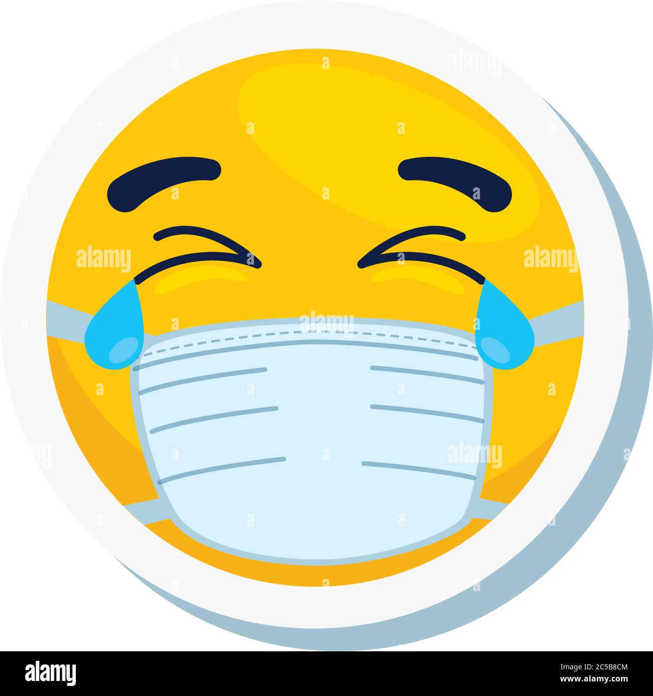emoji crying wearing medical mask, yellow face crying wearing white ...
