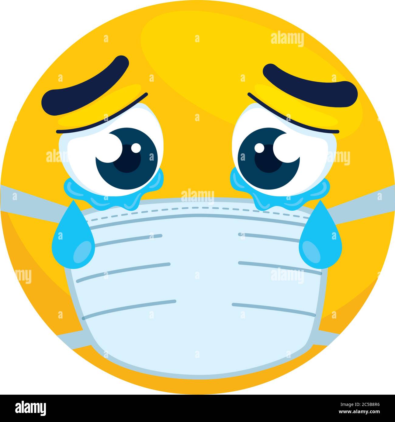 emoji crying wearing medical mask, yellow face crying wearing white ...