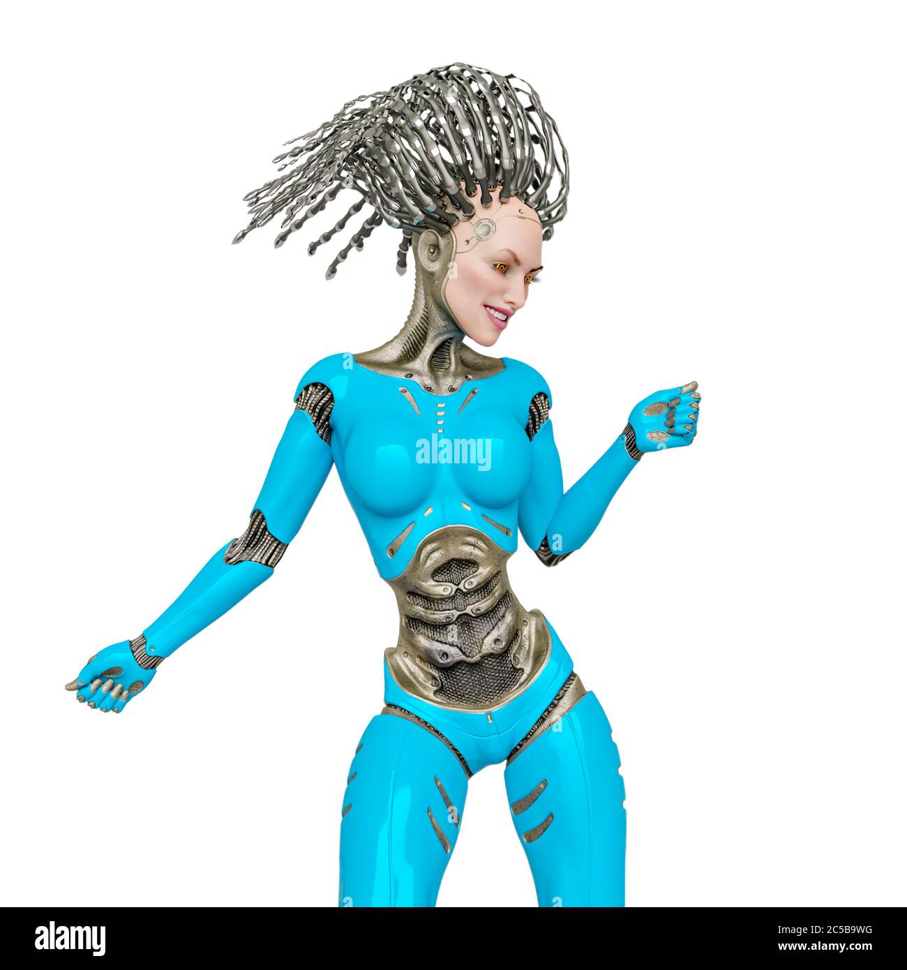 super cyborg is dancing and happy, 3d illustration Stock Photo - Alamy