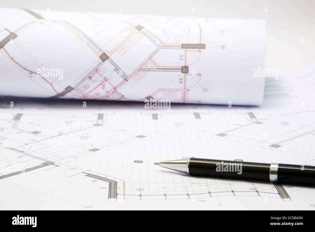 Closeup of architectural project, approved for construction Stock Photo
