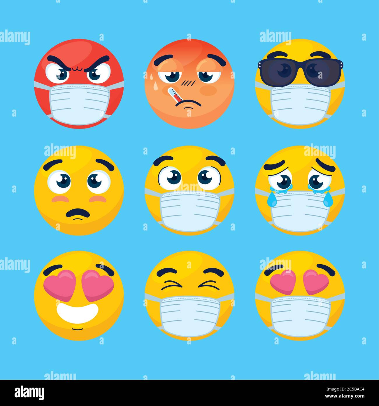 set emojis wearing medical mask, faces emojis wearing surgical mask ...