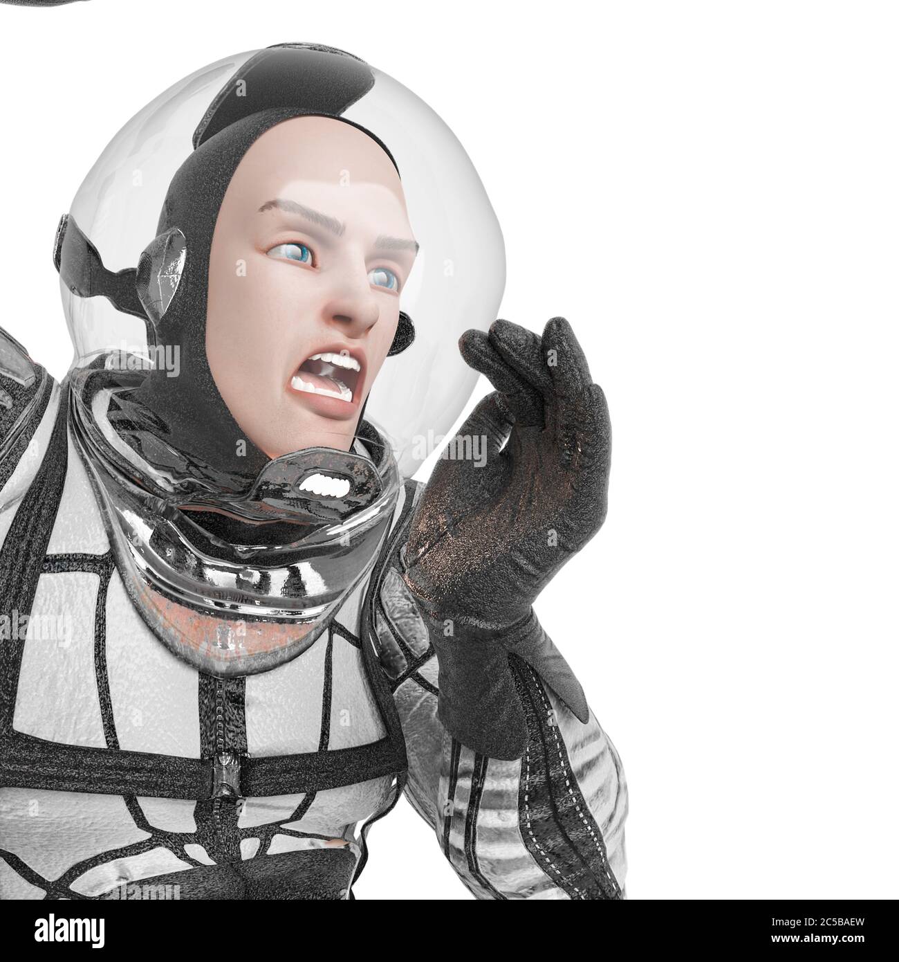retro space astronaut jeering, 3d illustration Stock Photo