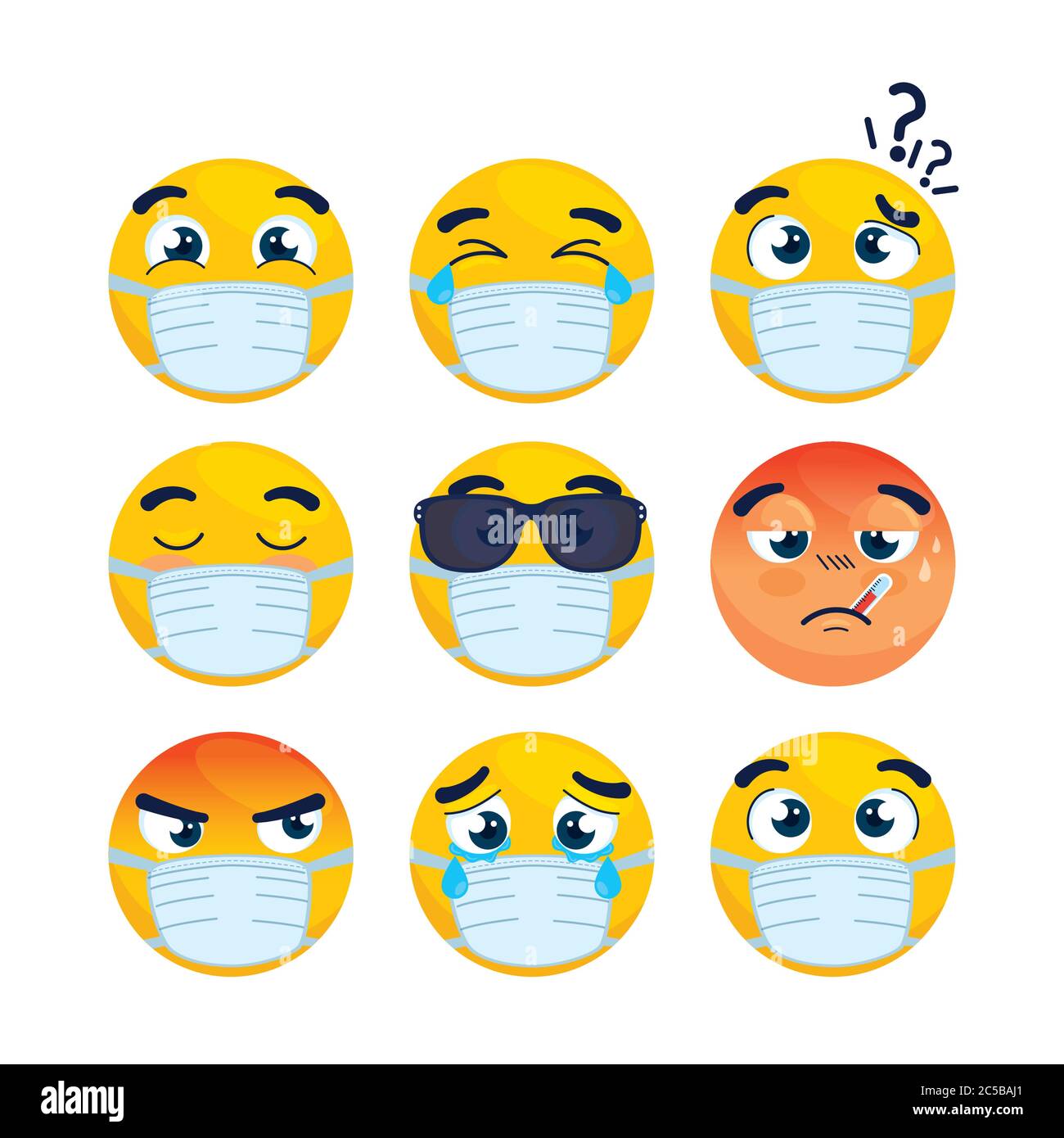 set emojis wearing medical mask, faces emojis wearing surgical mask
