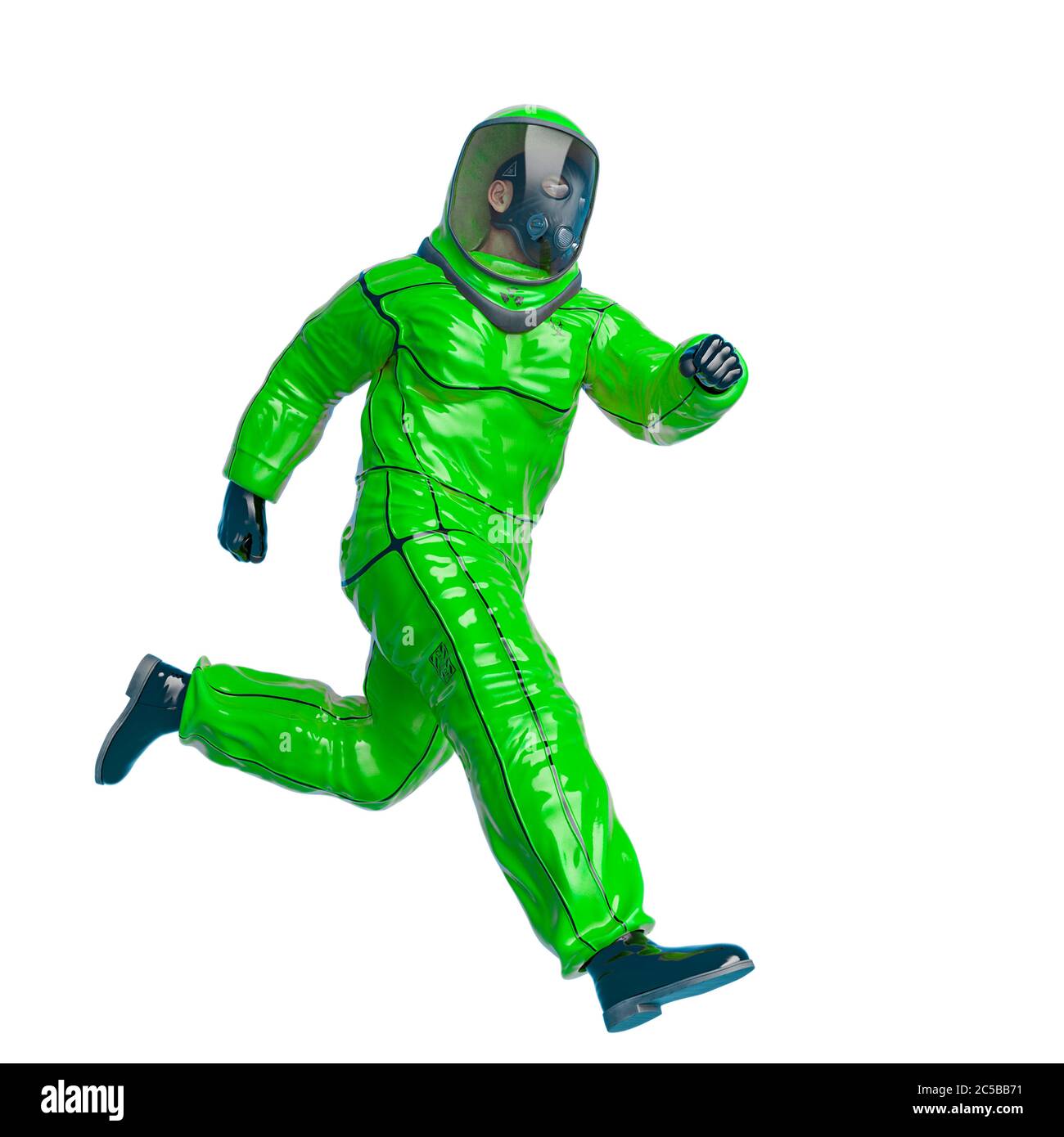man in a biohazard suit is running, 3d illustration Stock Photo Alamy