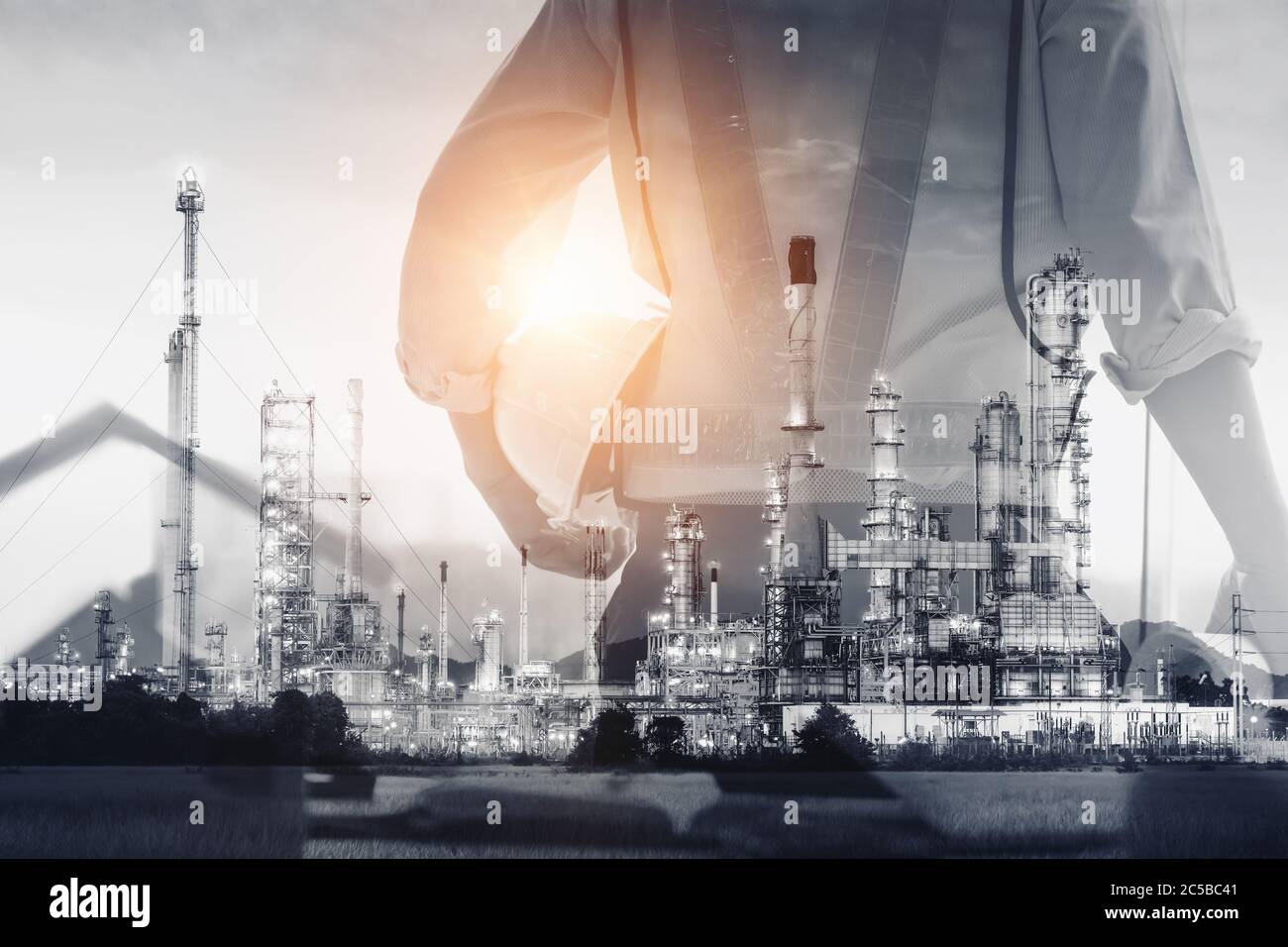 Petroleum Industry Oil and Gas Refinery Plant, Double Exposure of
