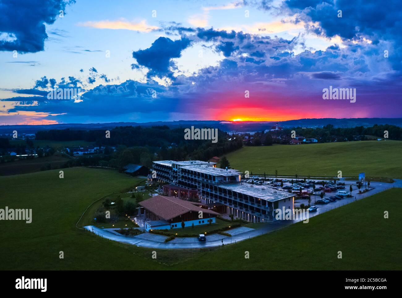 Marktoberdorf, Germany, July 01, 2020. Hotel WEITBLICK, a place to spend  holidays and relax. Aerial drone image Dji Mavic 2 pro. © Peter Schatz /  Alamy Stock Photos Stock Photo - Alamy