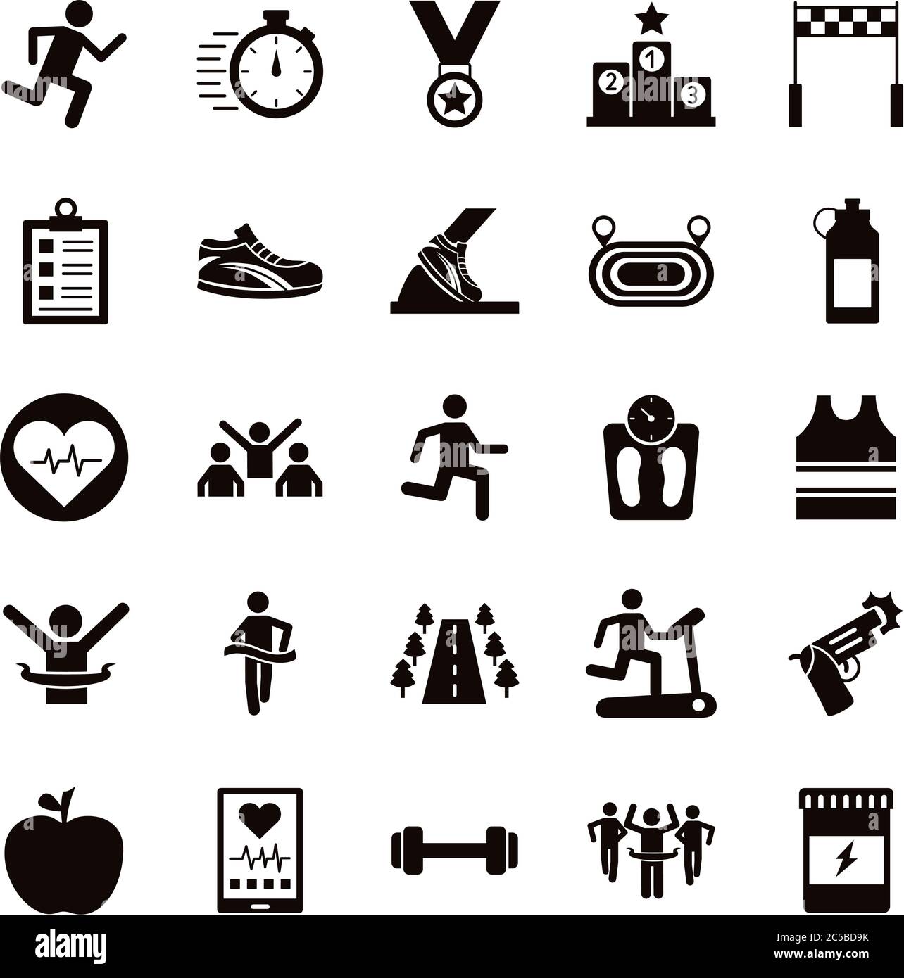 bundle of runners and tracks set icons vector illustration design Stock ...