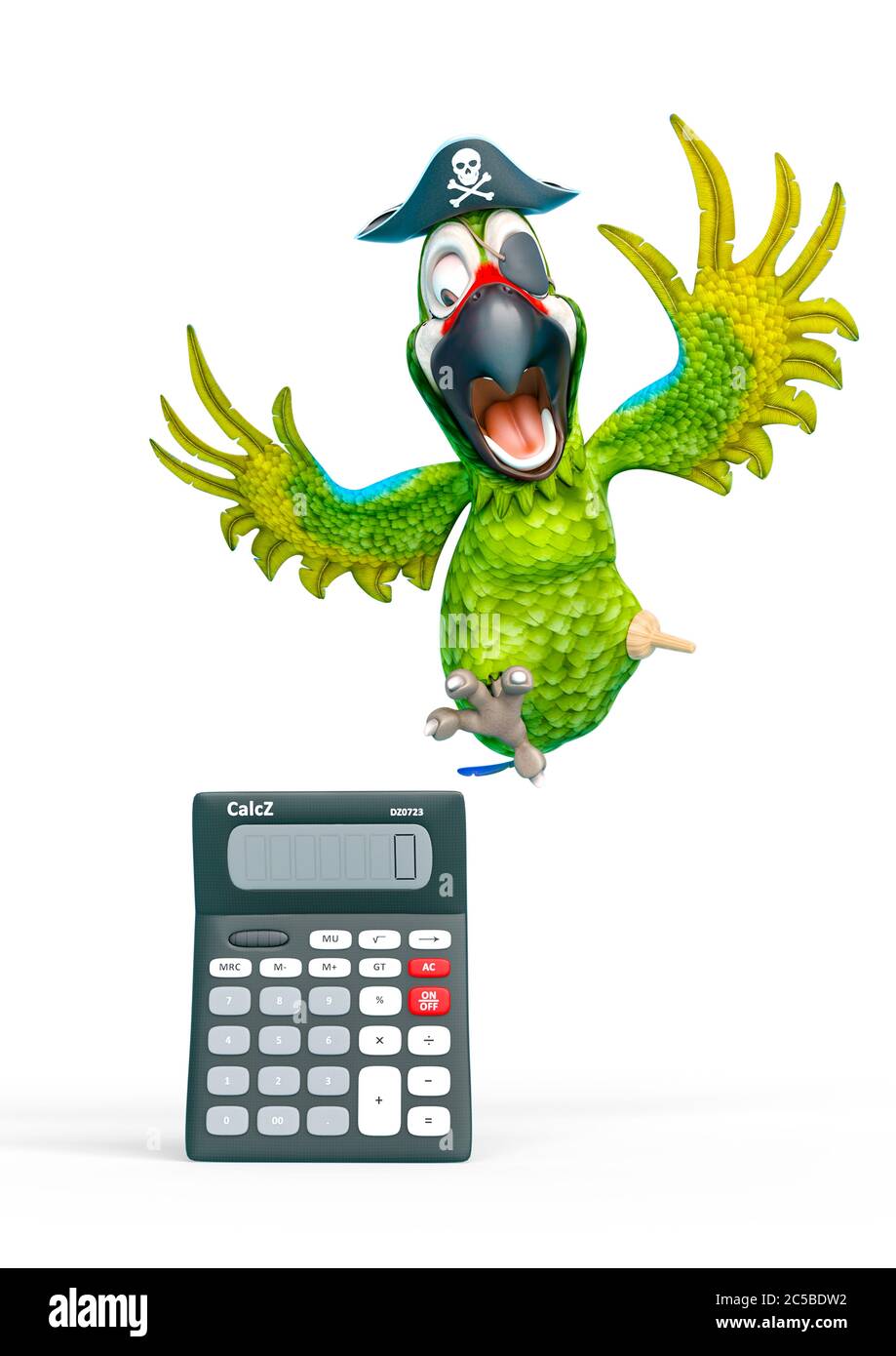 parrot pirate want to calculate, 3d illustration Stock Photo - Alamy